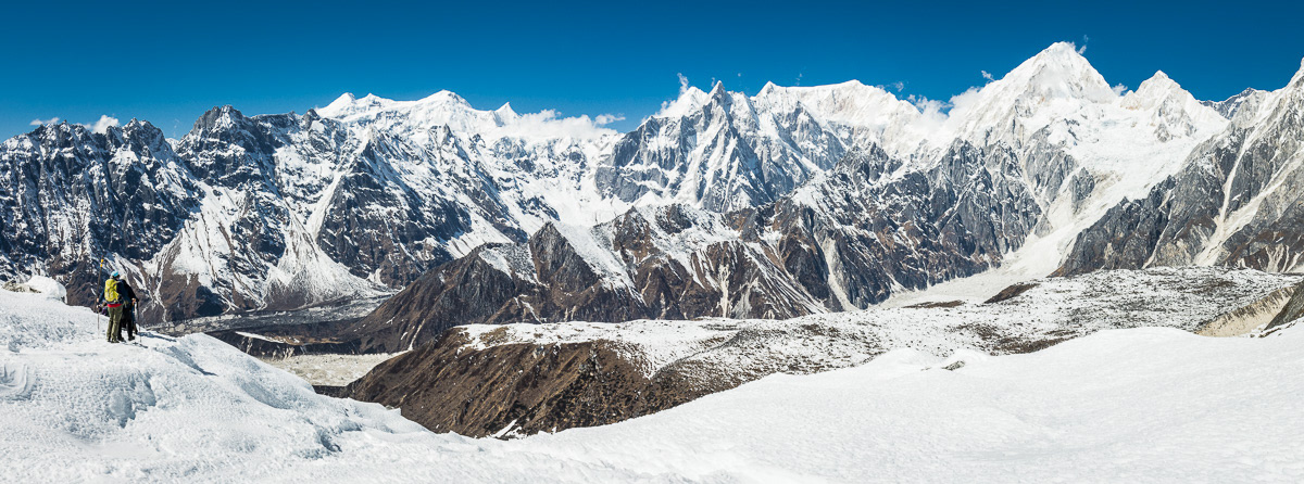 Standing above 5,000m altitude looking across the Annapurna range from the Larkya La Pass. Scale is virtually impossible to capture in a scene like this, my fellow trekkers are equally in awe