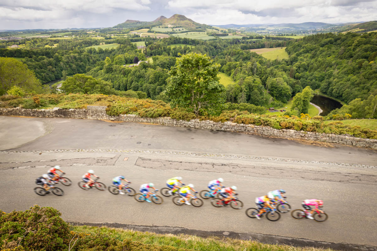 The Tour of Britain above Scott's View in the Scottish Borders