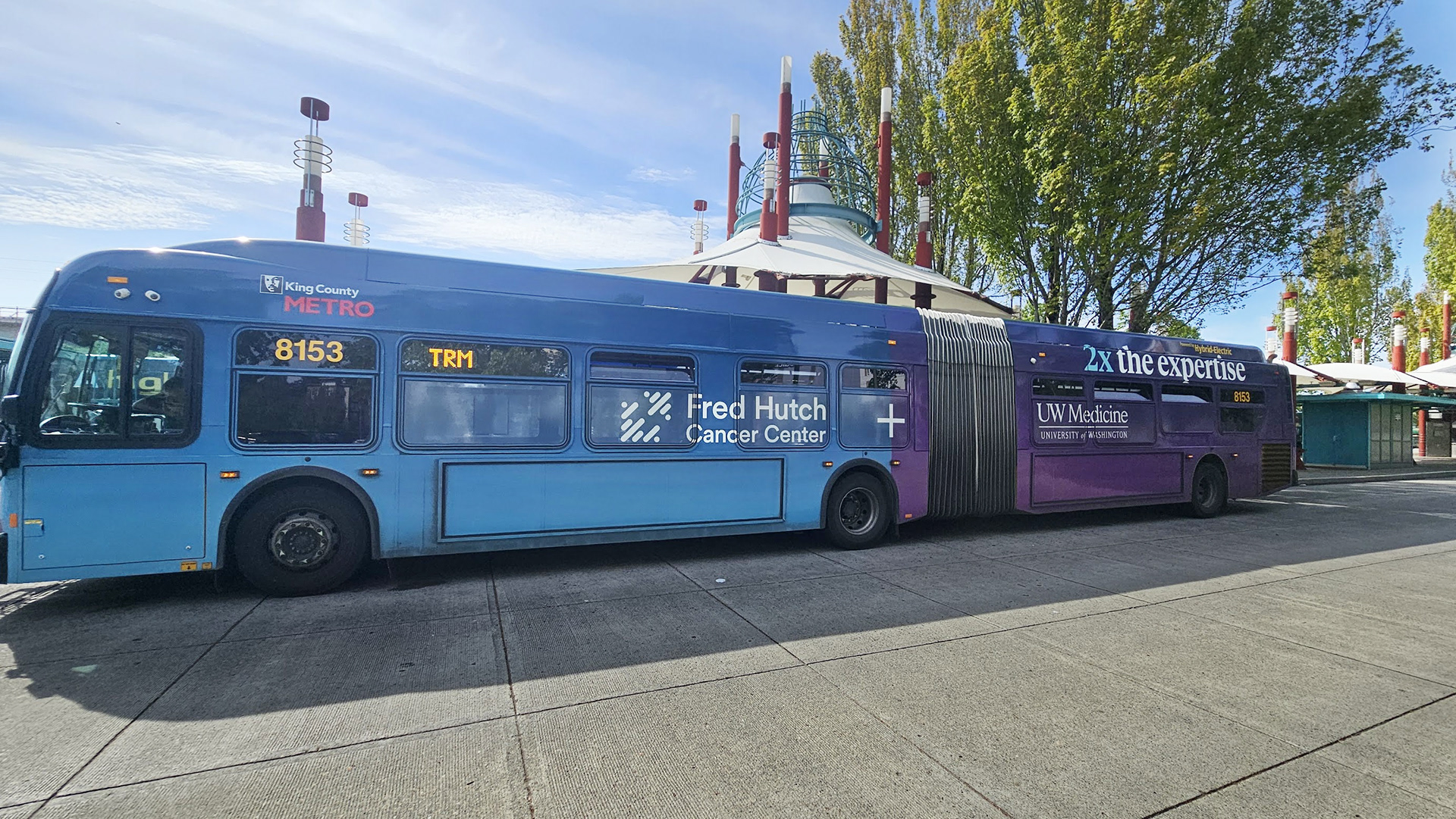 Fred Hutch Metro Bus Wrap, UW+FH Campaign