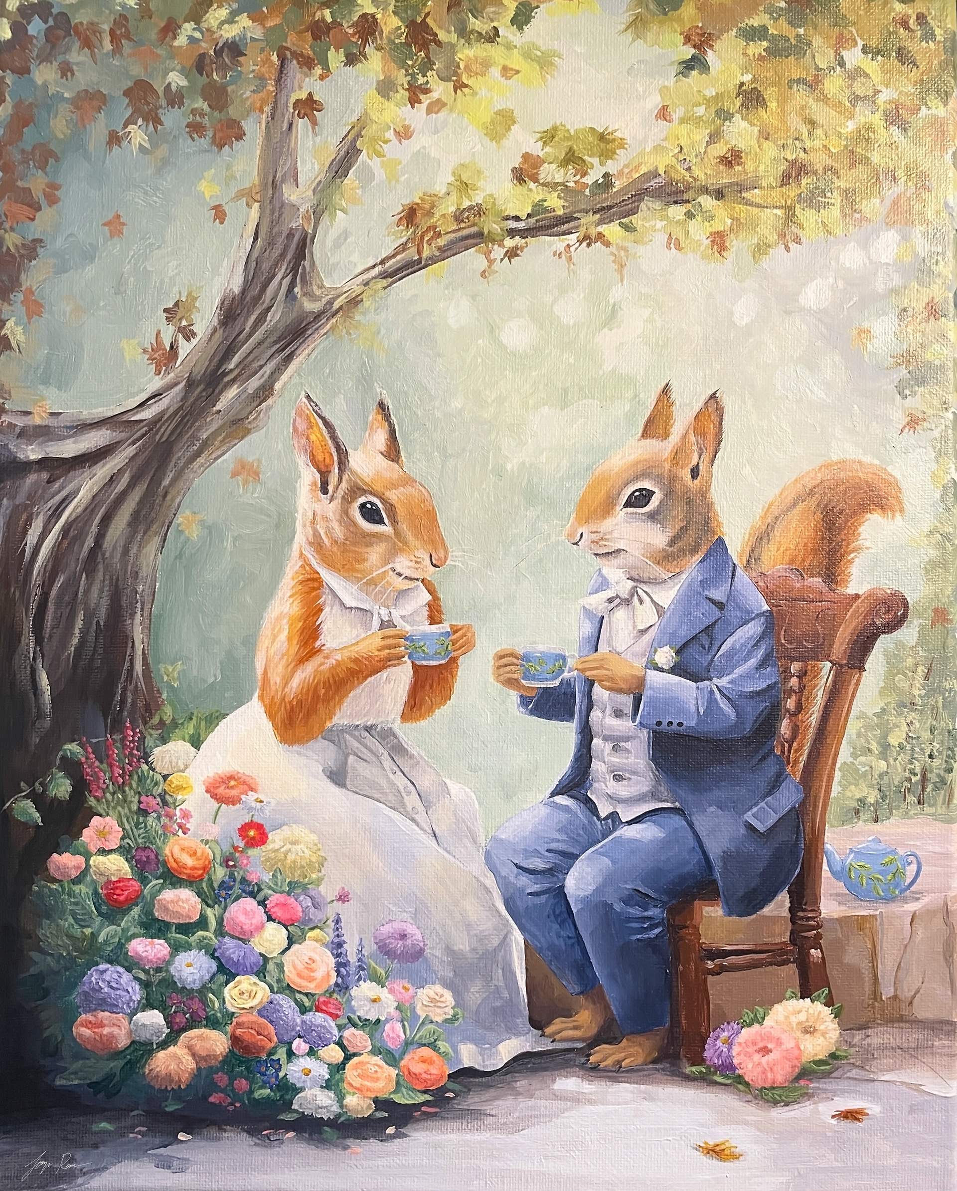 Hazel and Nutmeg's First Date, 11 x 14", acrylics on canvas