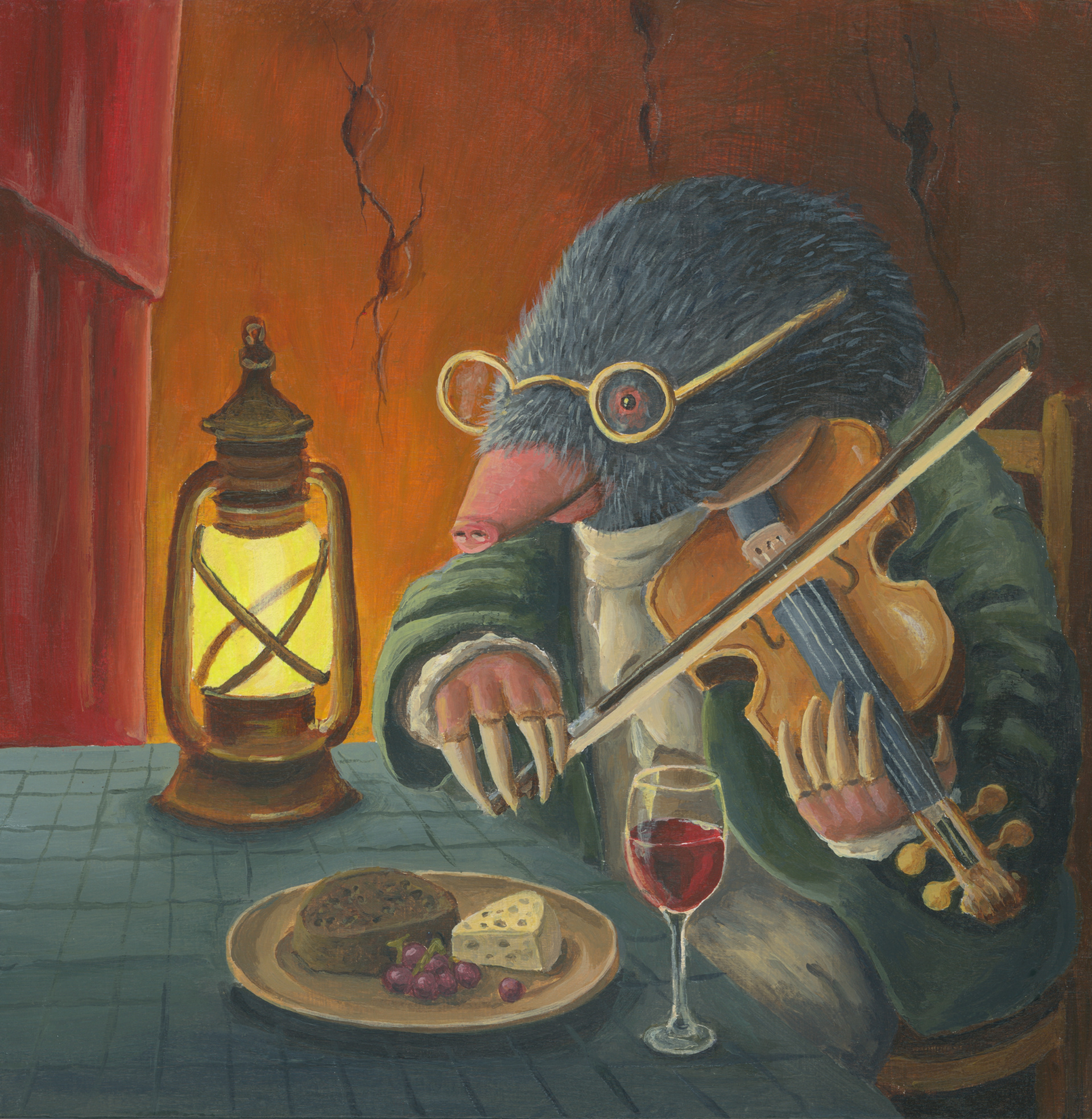 The Maestro (from The Night Society Series), 6. 6, acrylics on wood panel, with LED lights