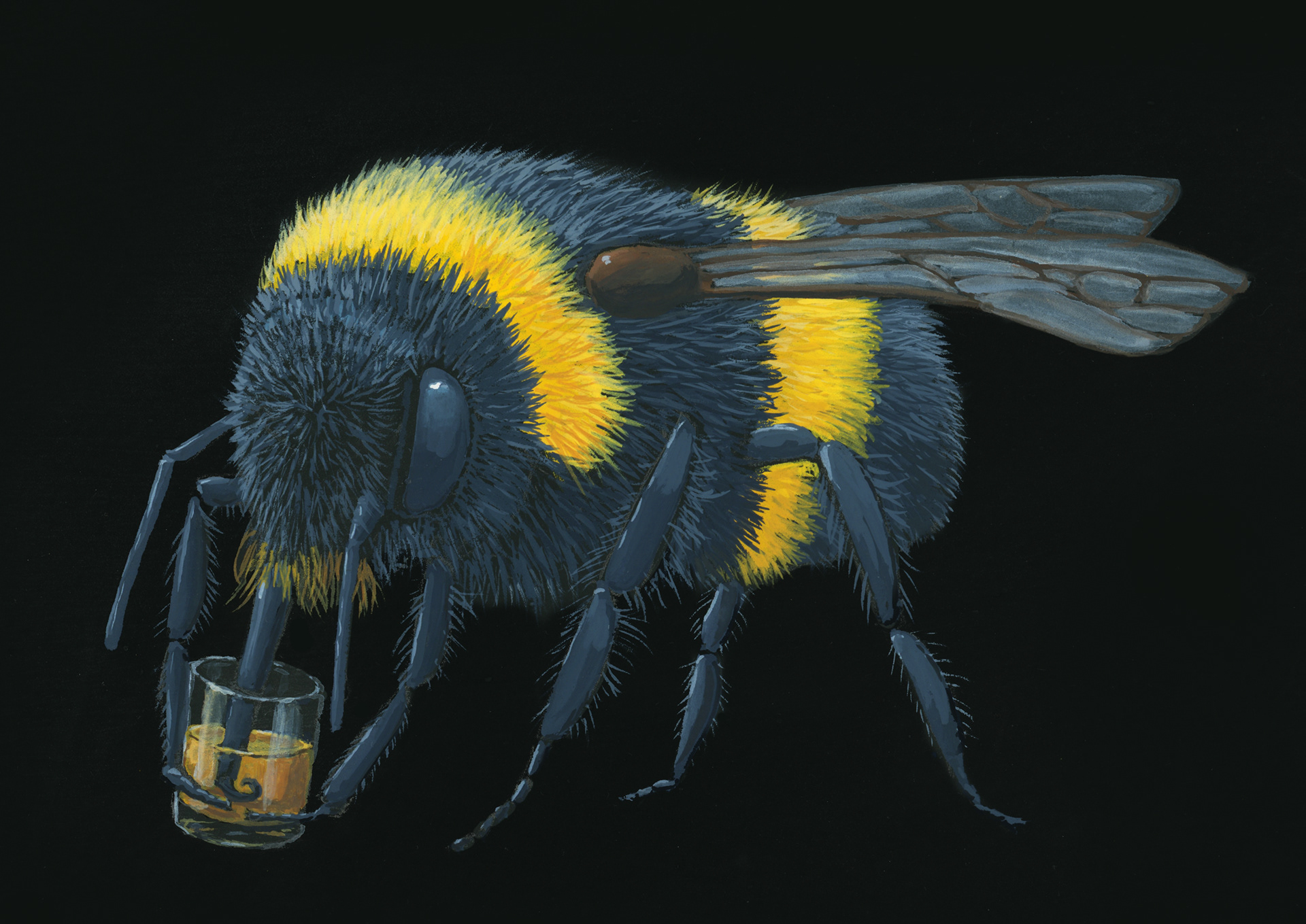 Getting Buzzed, gouache, 4x6. SOLD.