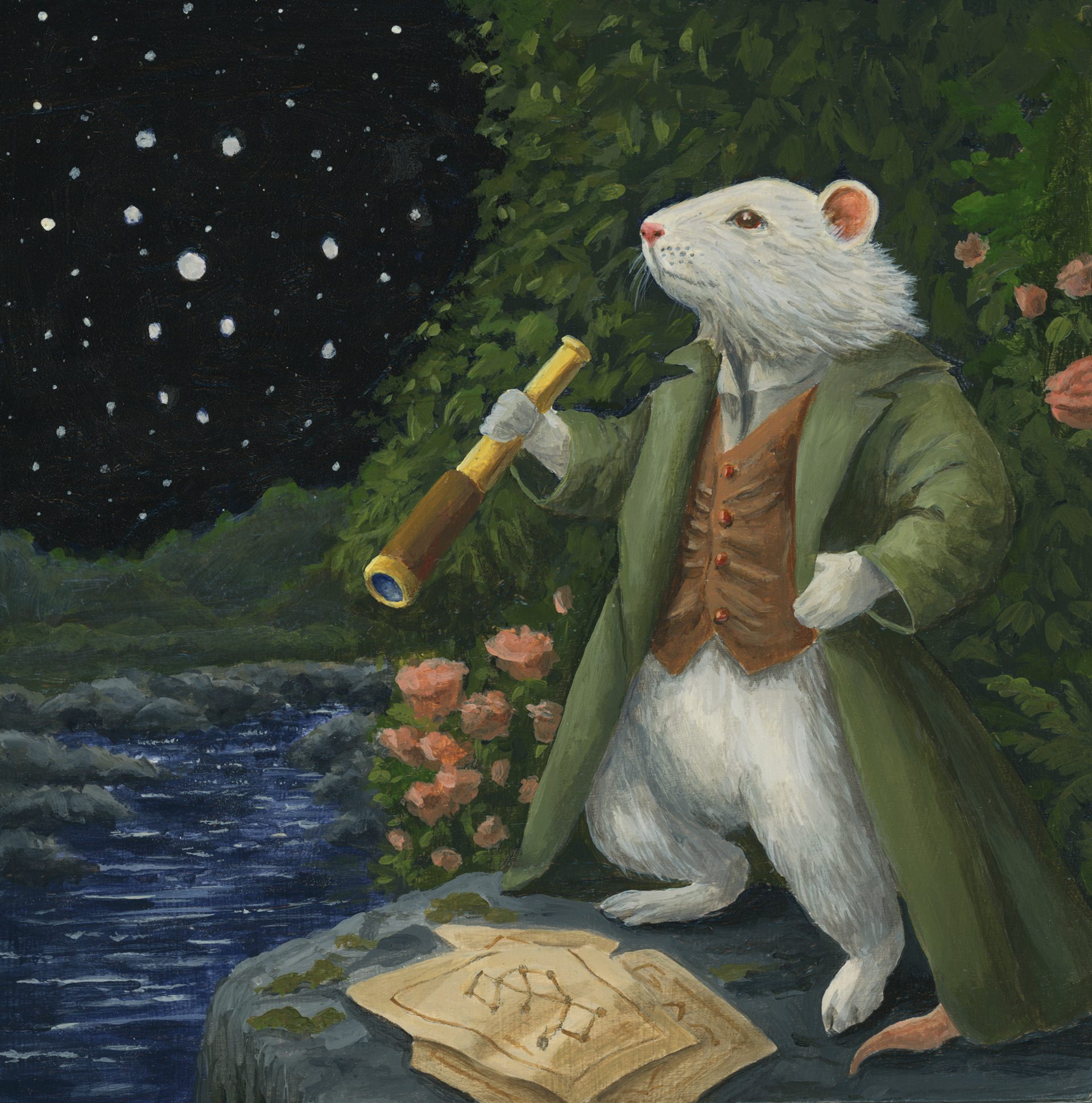 The Astronomer (from The Night Society Series), 6. 6, acrylics on wood panel, with LED lights