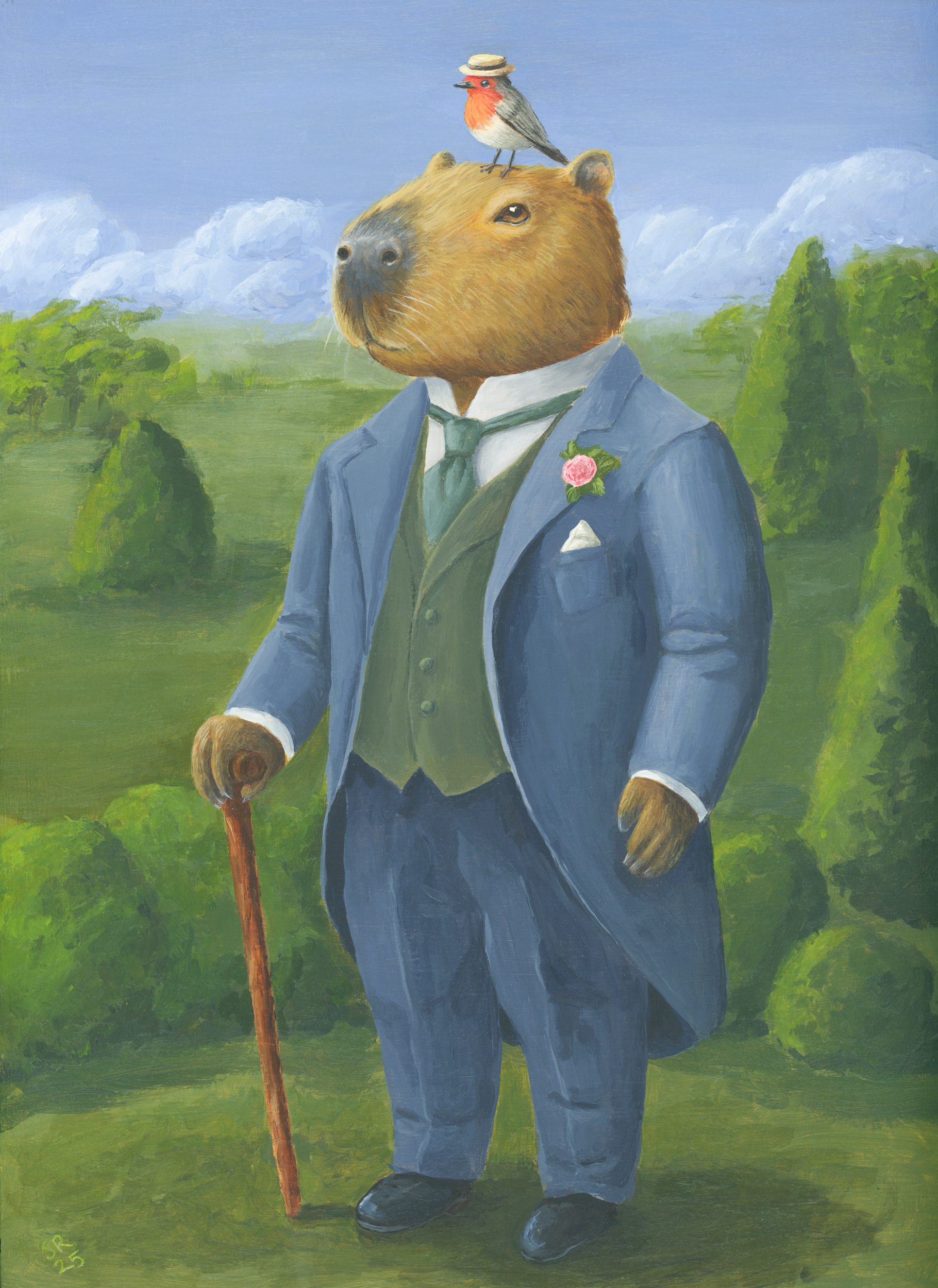 Senhor Benedito Capivara and Orville, 12 x 12", acrylics on canvas