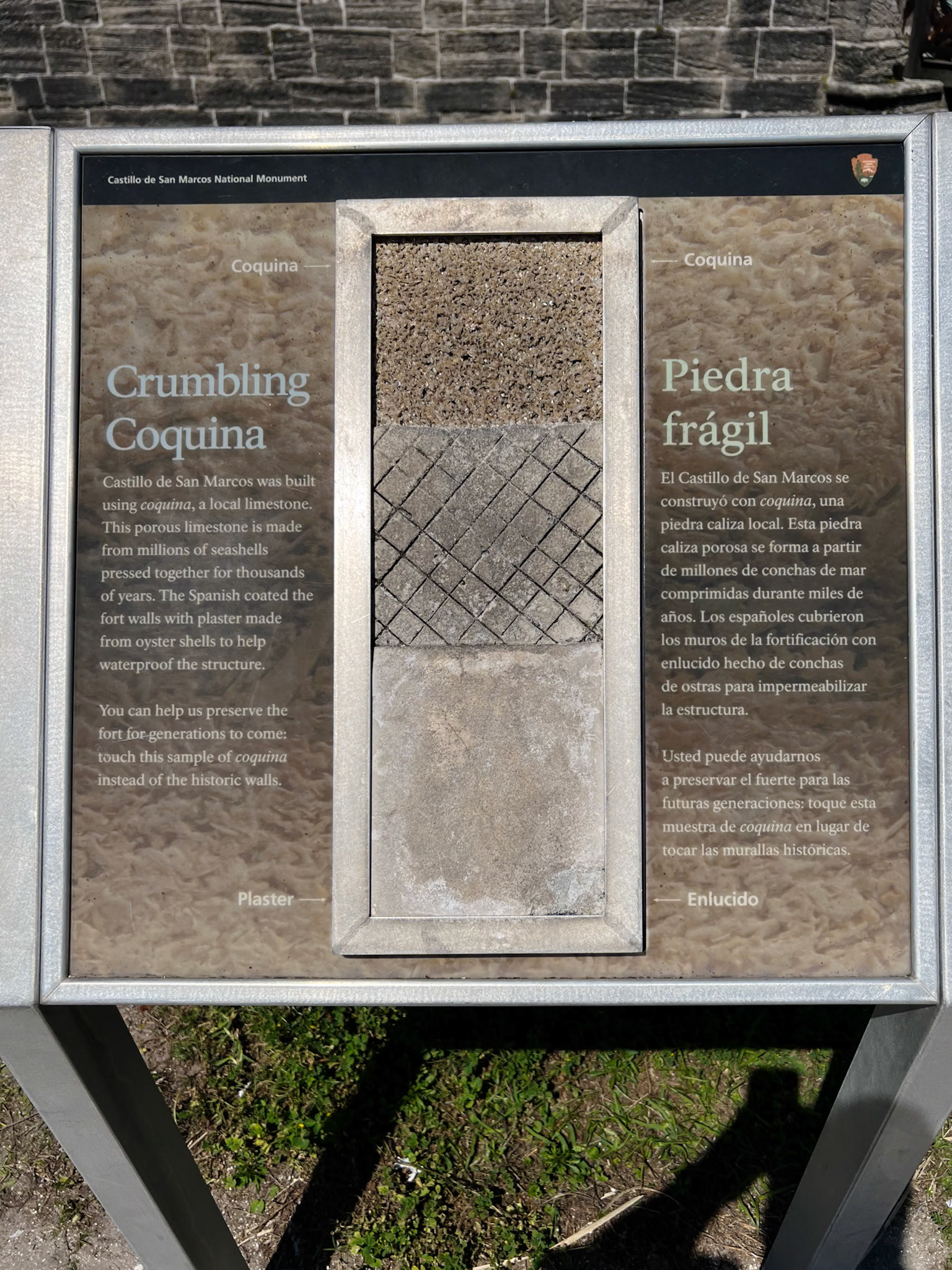 Caption, Castillo de San Marcos, explaining that the fort is made from crushed seashells