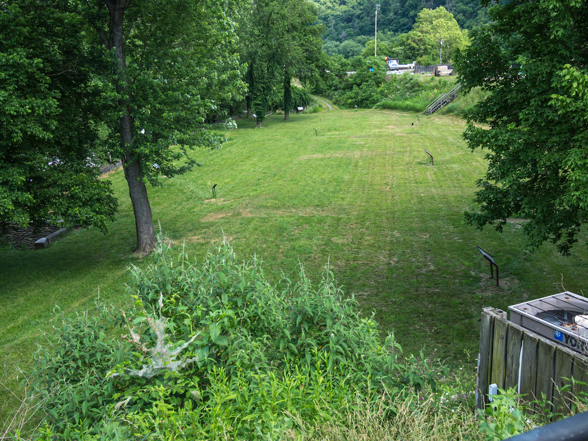 This was the site of the Armory, dating back to Washington’s day. The captured Union army set it afire, but the fire was extinguished, and the Confederacy moved the equipment south and then burned the Armory to the ground.