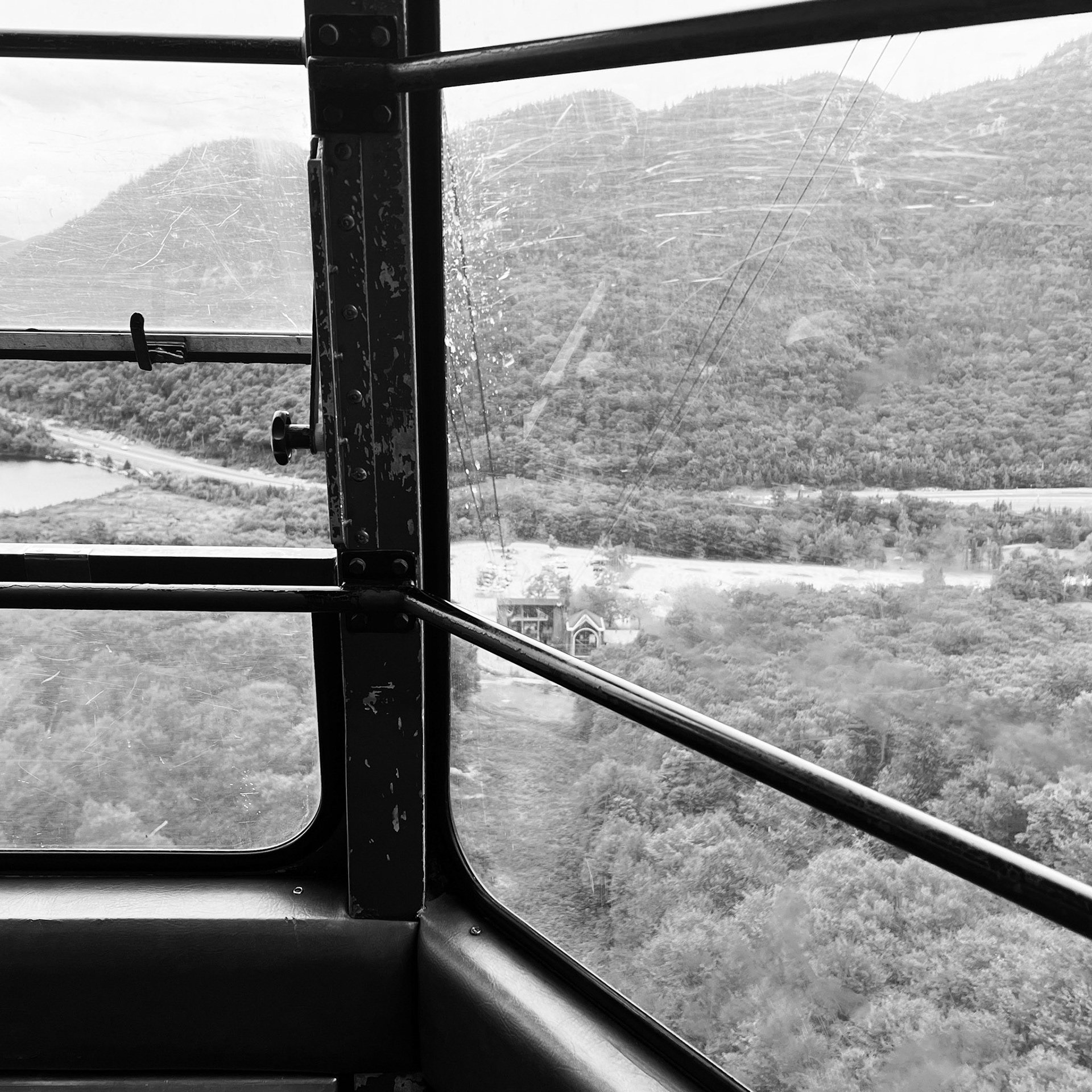 Riding the tram up Cannon Mountain
