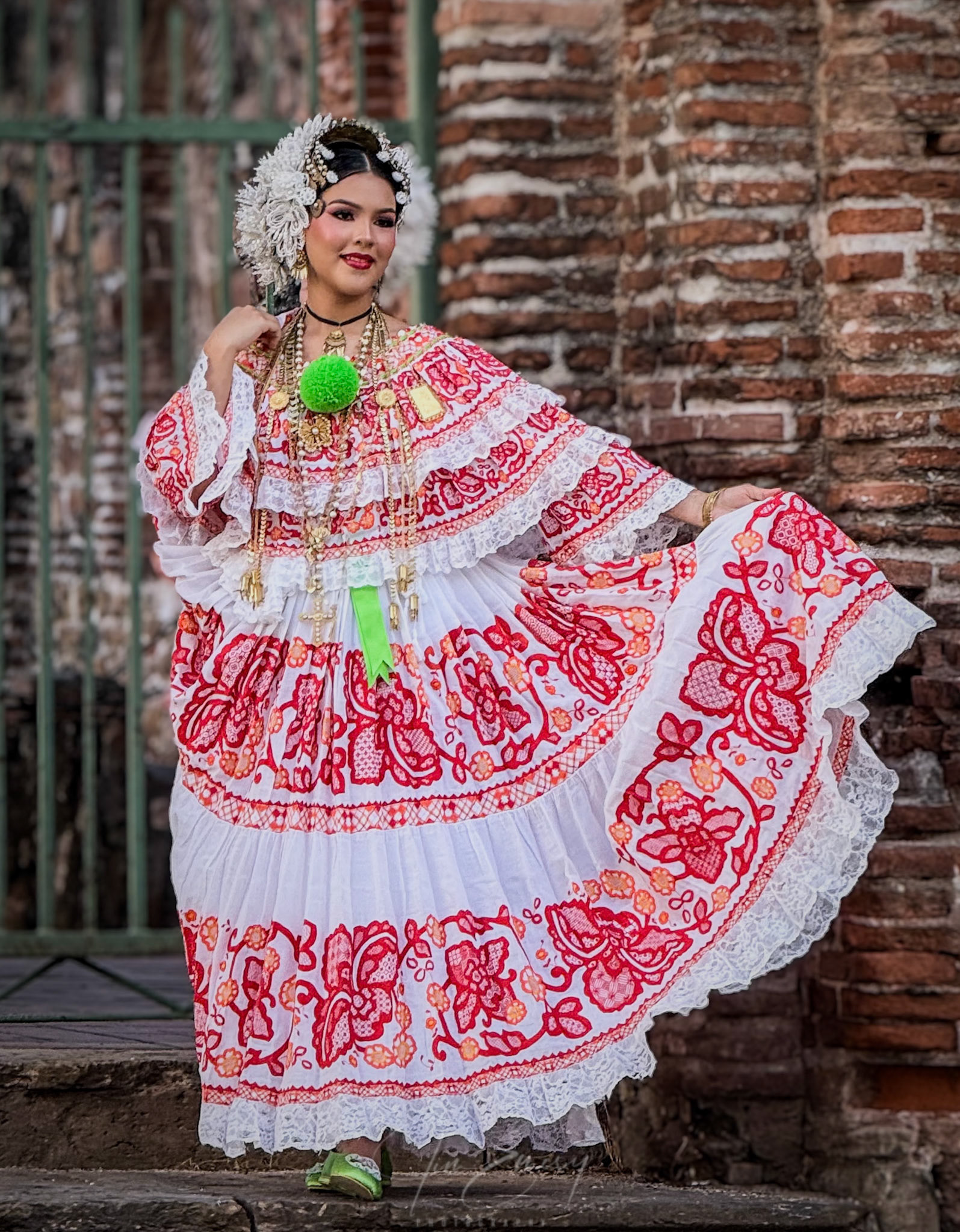 Woman in Traditional Dress at Arco Chato Ruins