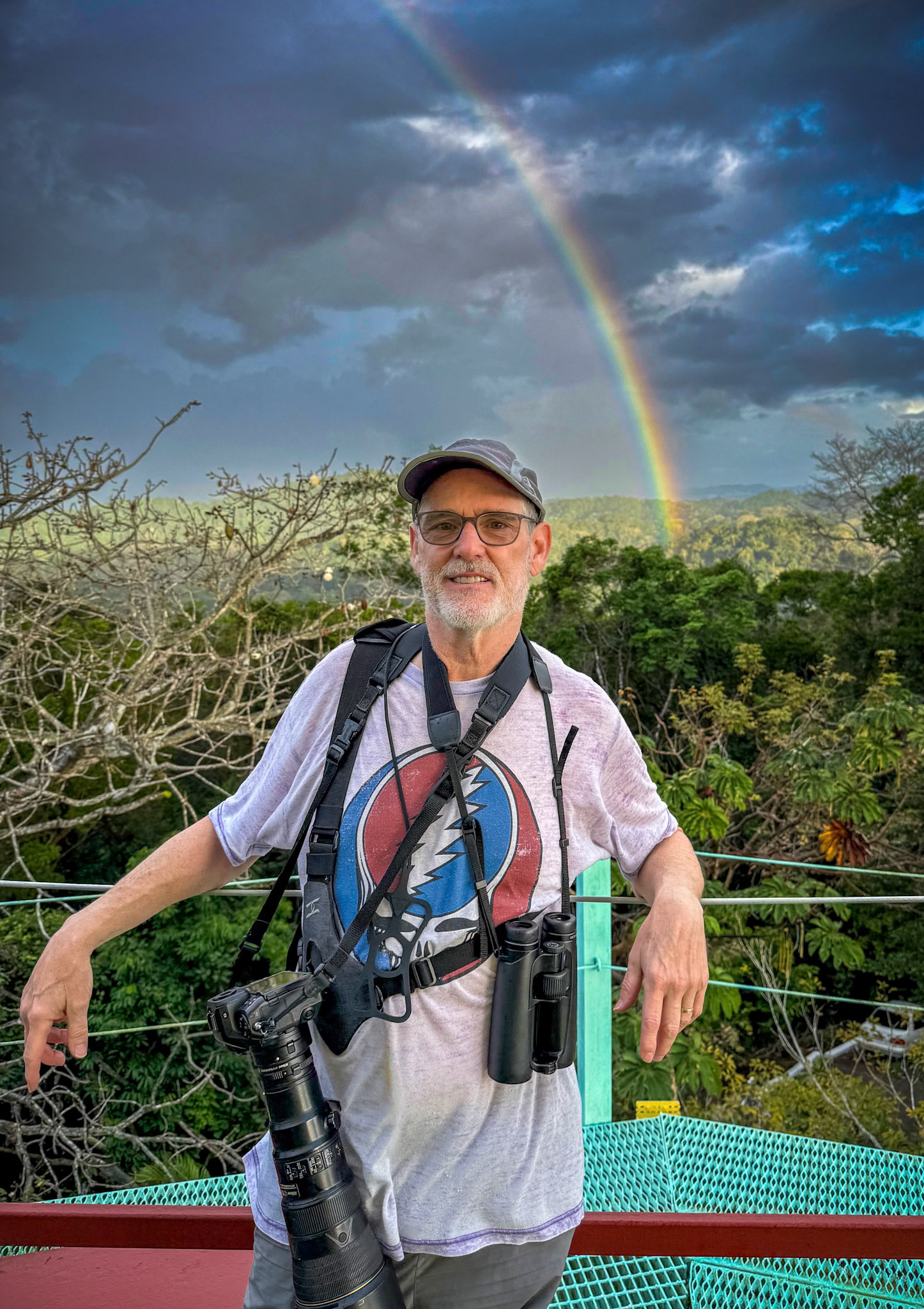 Jim the Birder at Canopy Tower with Rainbow