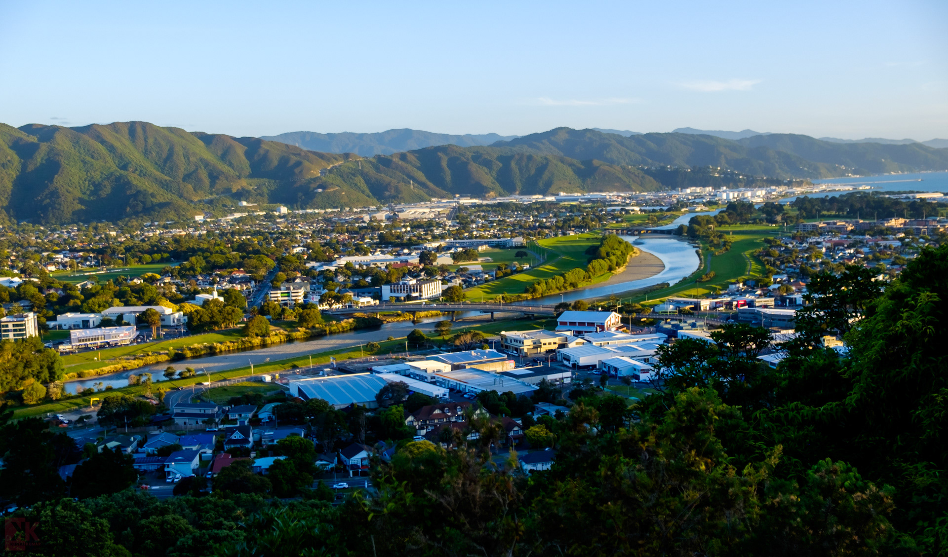 View of the Hutt river and hills around Wellington