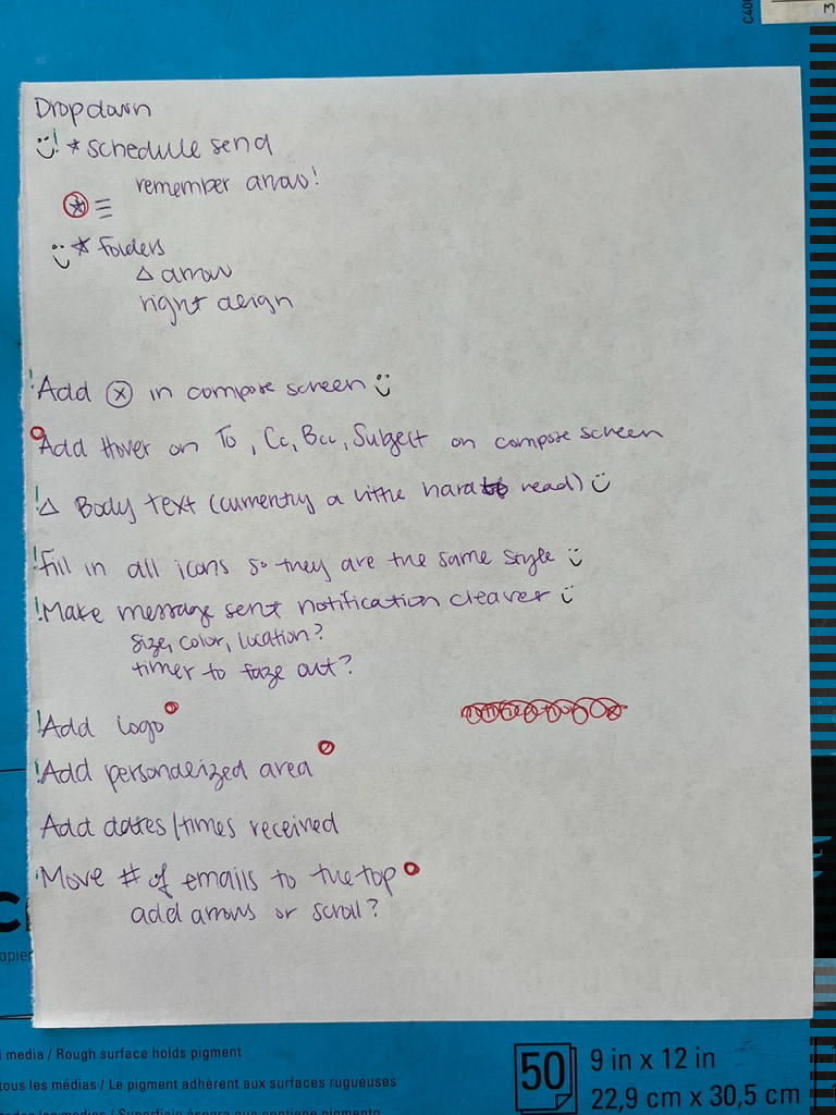 List of Changes from User Testing
