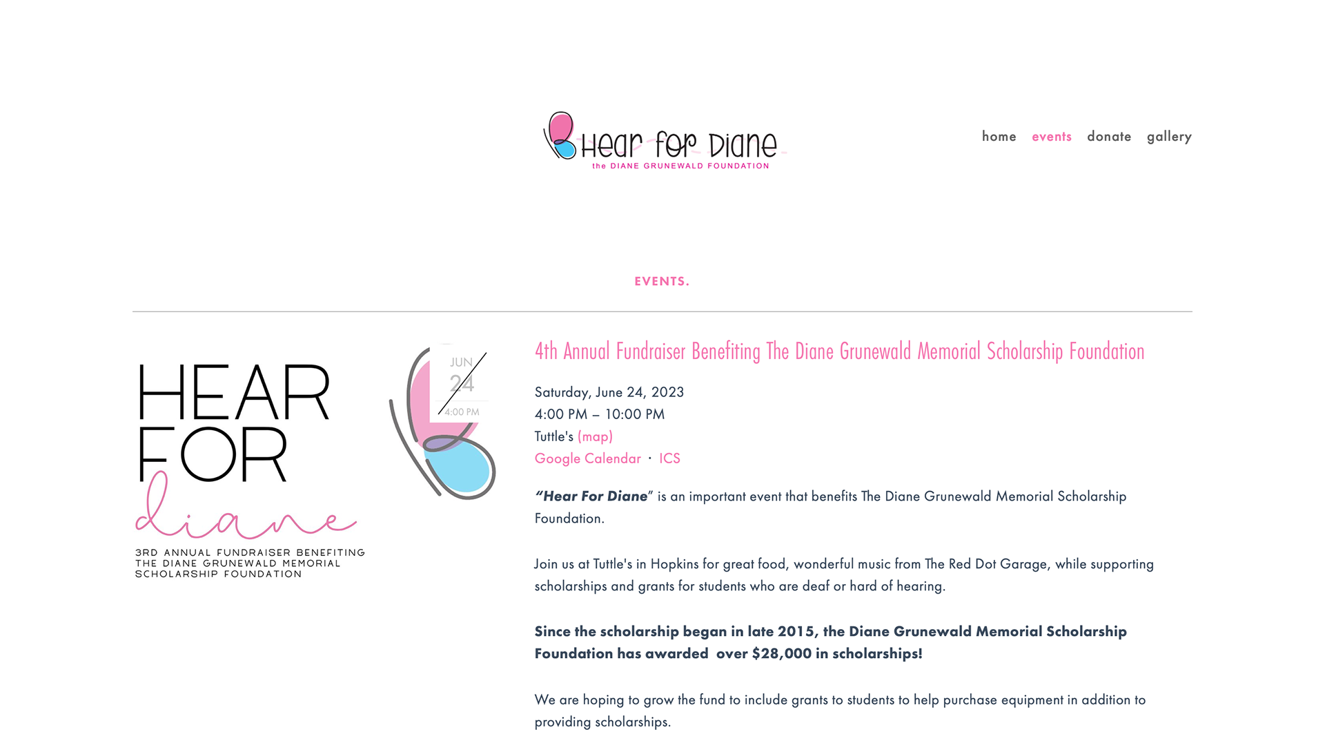 Original Website Events Page