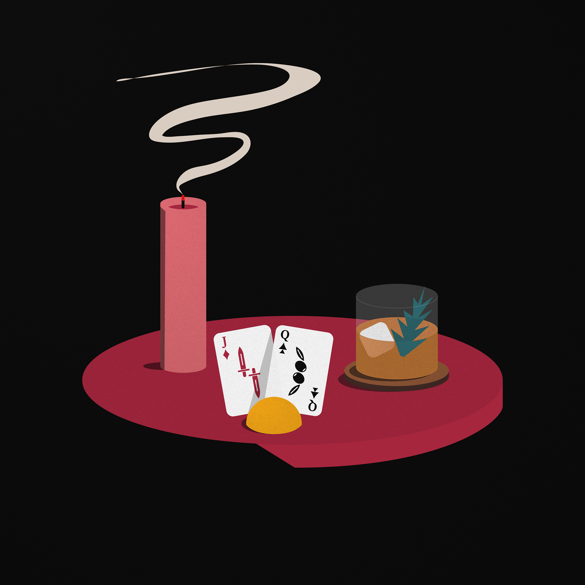 A still life at night. Candle, cocktails, and cards!