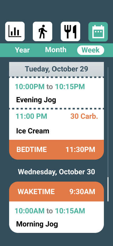 The added calendar feature, including user inputs for activities as well as computer monitored sleeping.