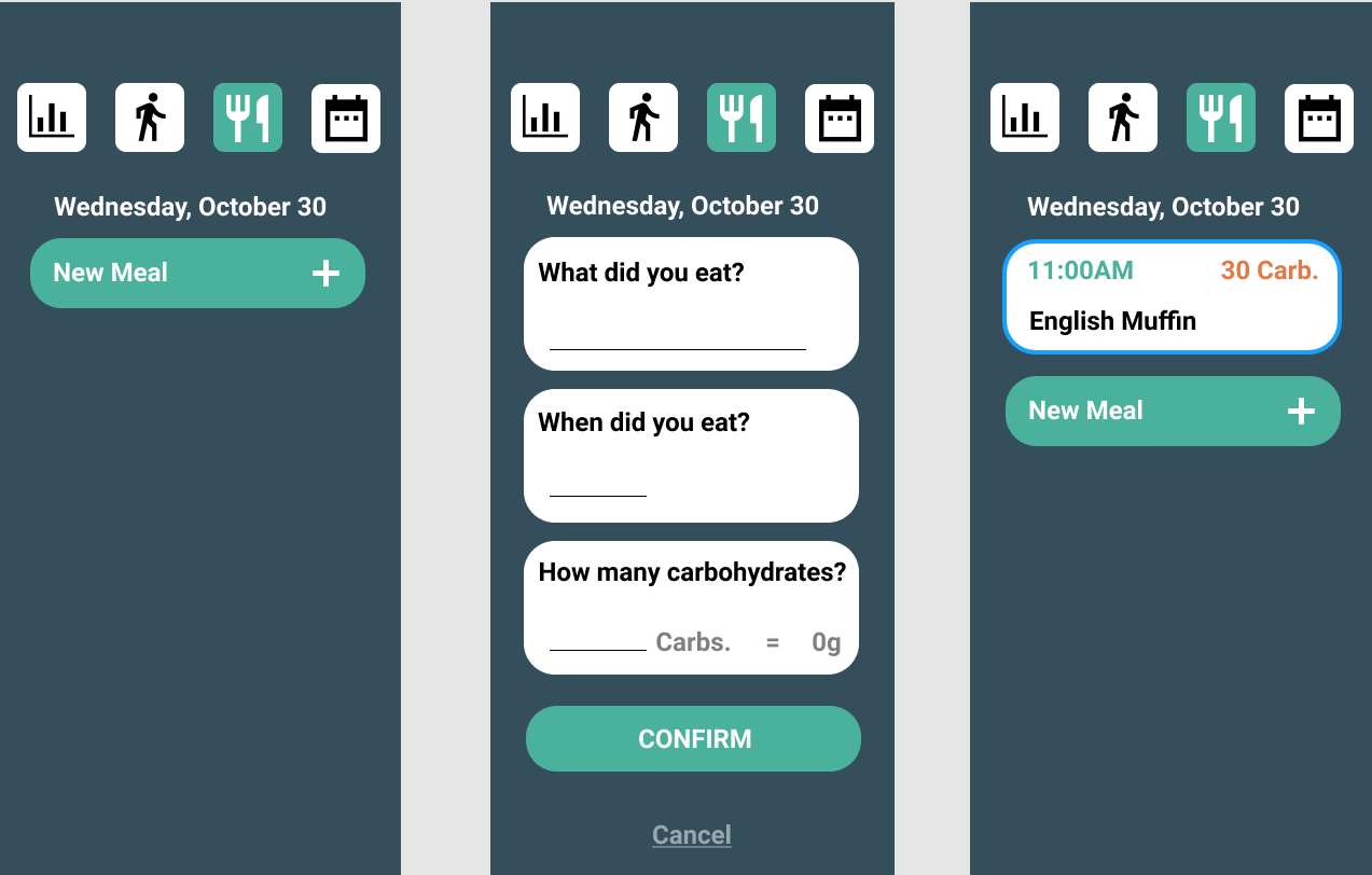 Updated food intake UI, with the button change from the exercise menu.