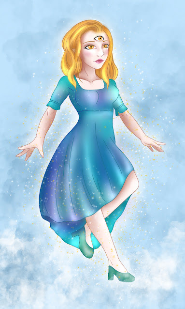 Aqua Aura Quartz as a magical being, Digital Illustration, Procreate, 2023
