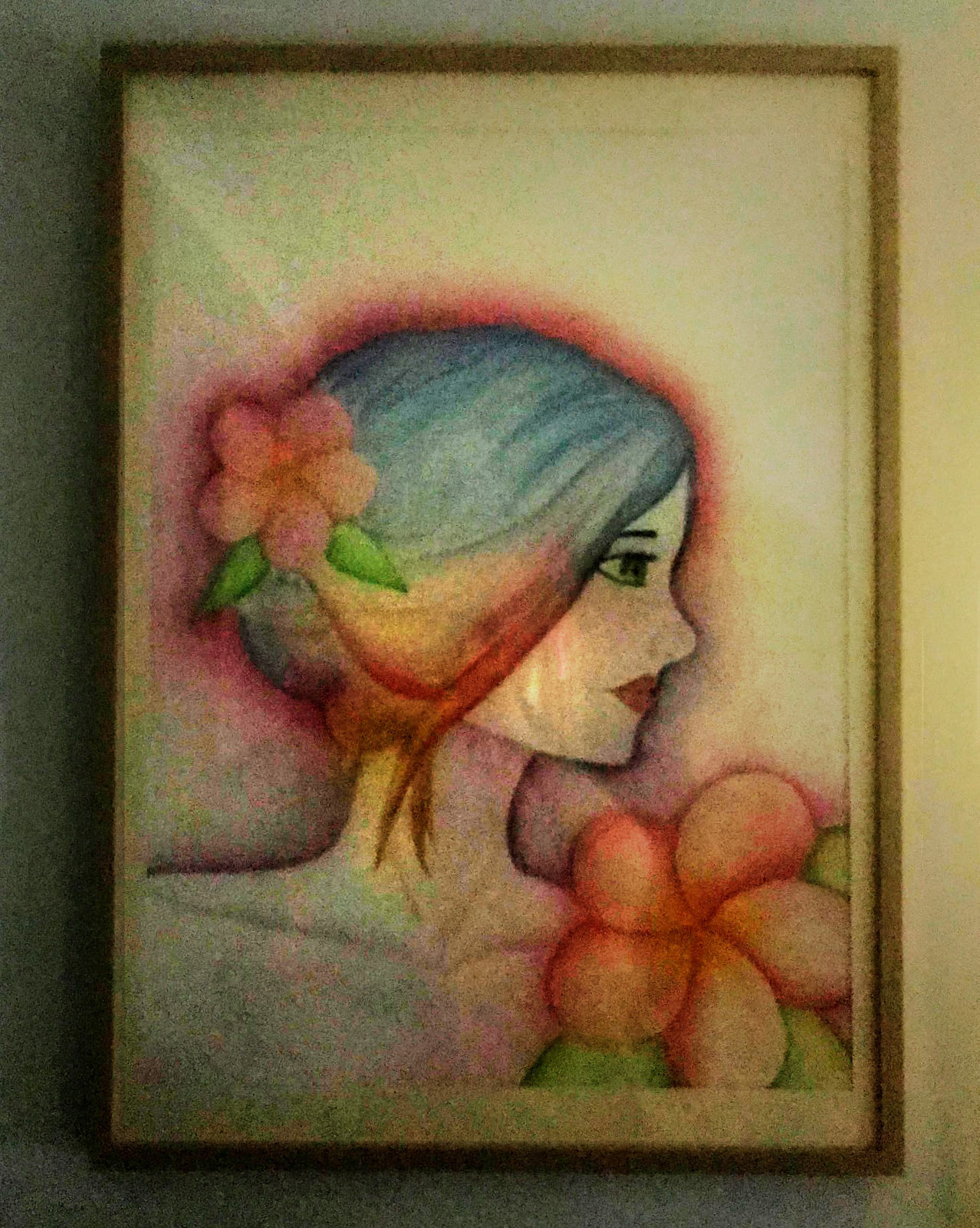 Lady with Flowers, Watercolour & Coloured Pencils on Paper