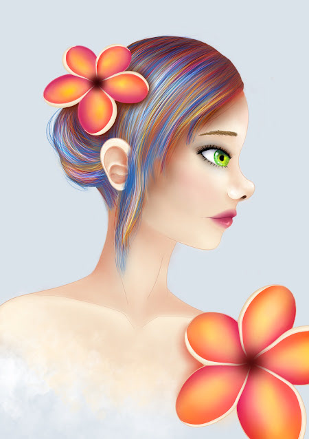 Girl with flowers, Digital Painting, Procreate,2023