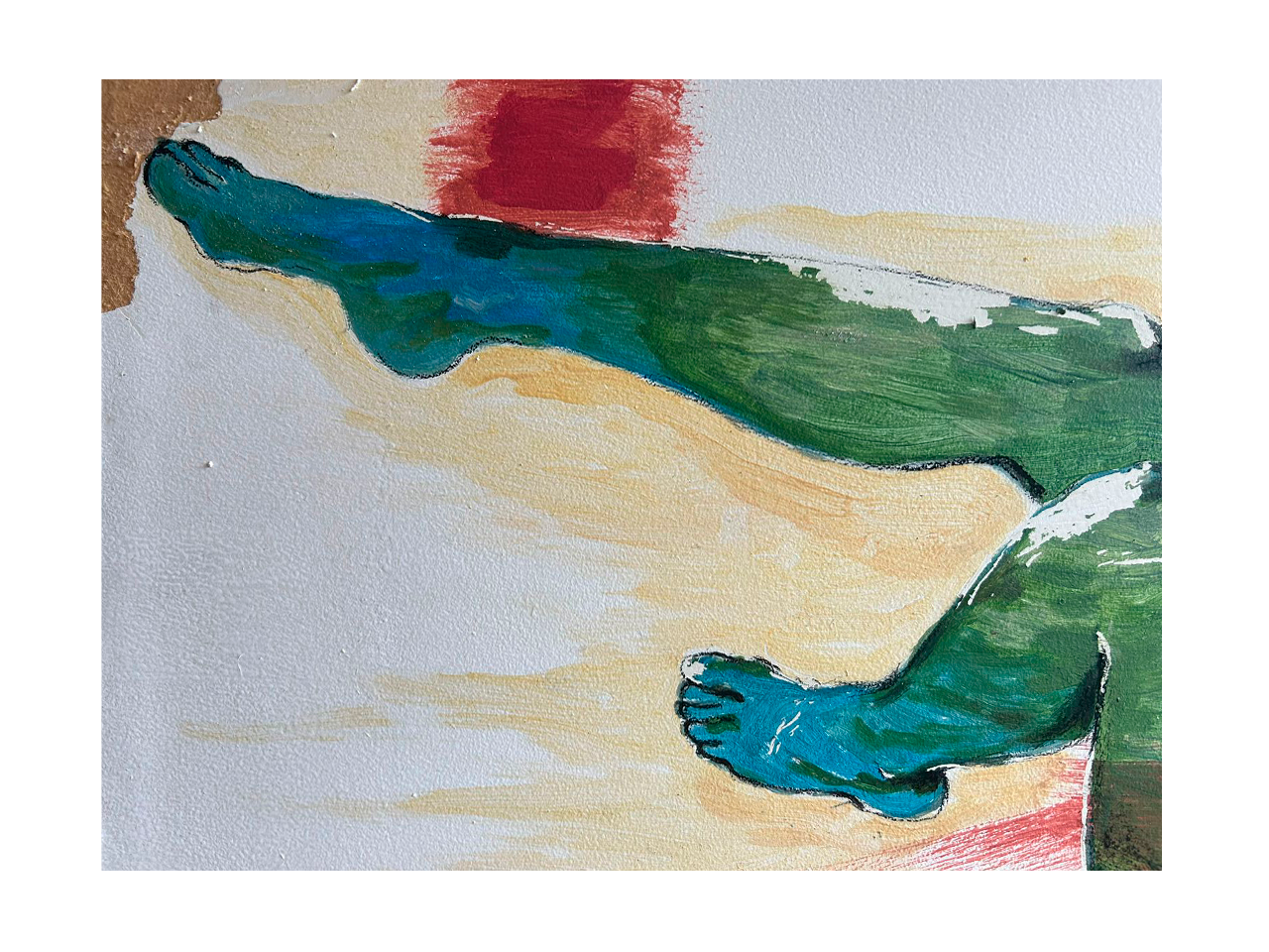 Mulher vapor, 79x46 cm 2025 Acrílica, gesso e carvão vegetal sob retalho de compensado.