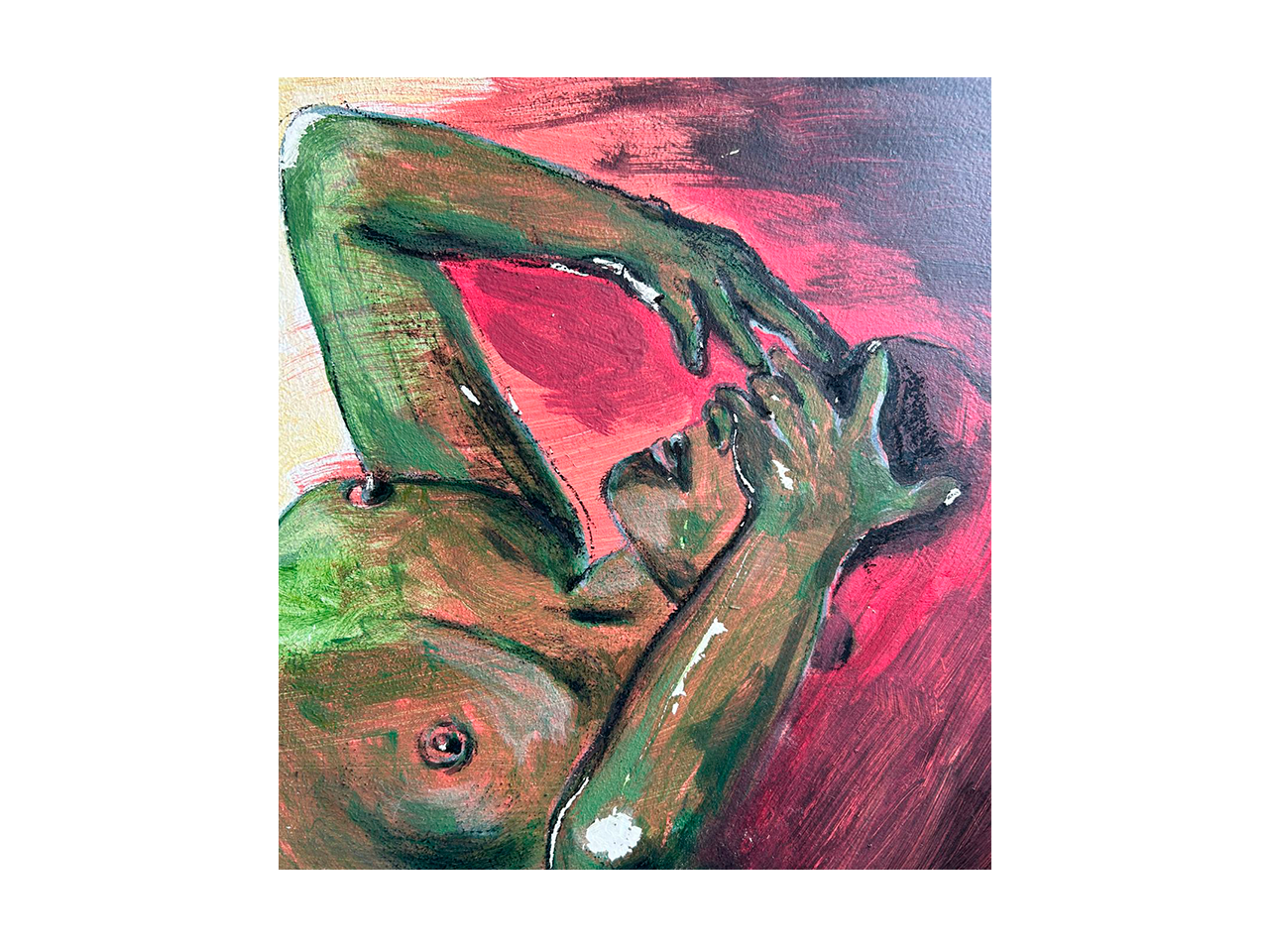 Mulher vapor, 79x46 cm 2025 Acrílica, gesso e carvão vegetal sob retalho de compensado.