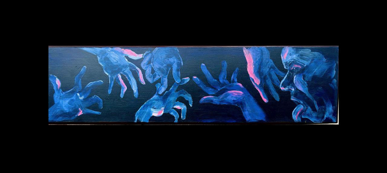 Ciclo do tempo, 72x20cm 2025. Feito em tinta acrílica sob madeira de imbuia. Valor: R$ 840,00