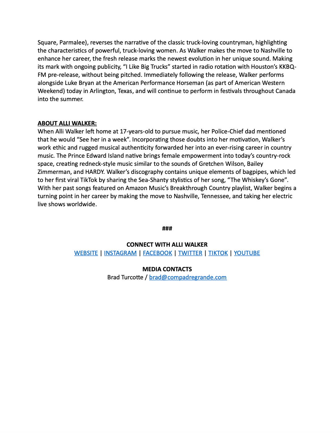 Alli Walker Press Release