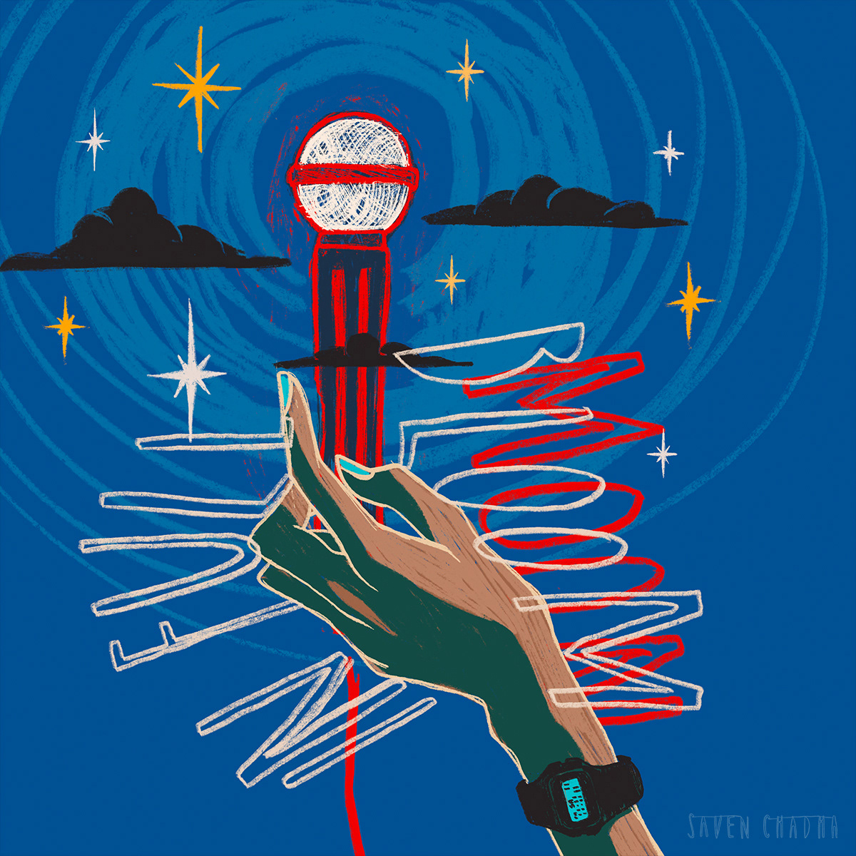 In Full Moon, experimental illustration, 2022