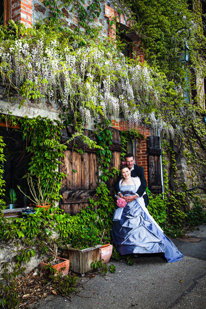 Mariée en robe bleue 