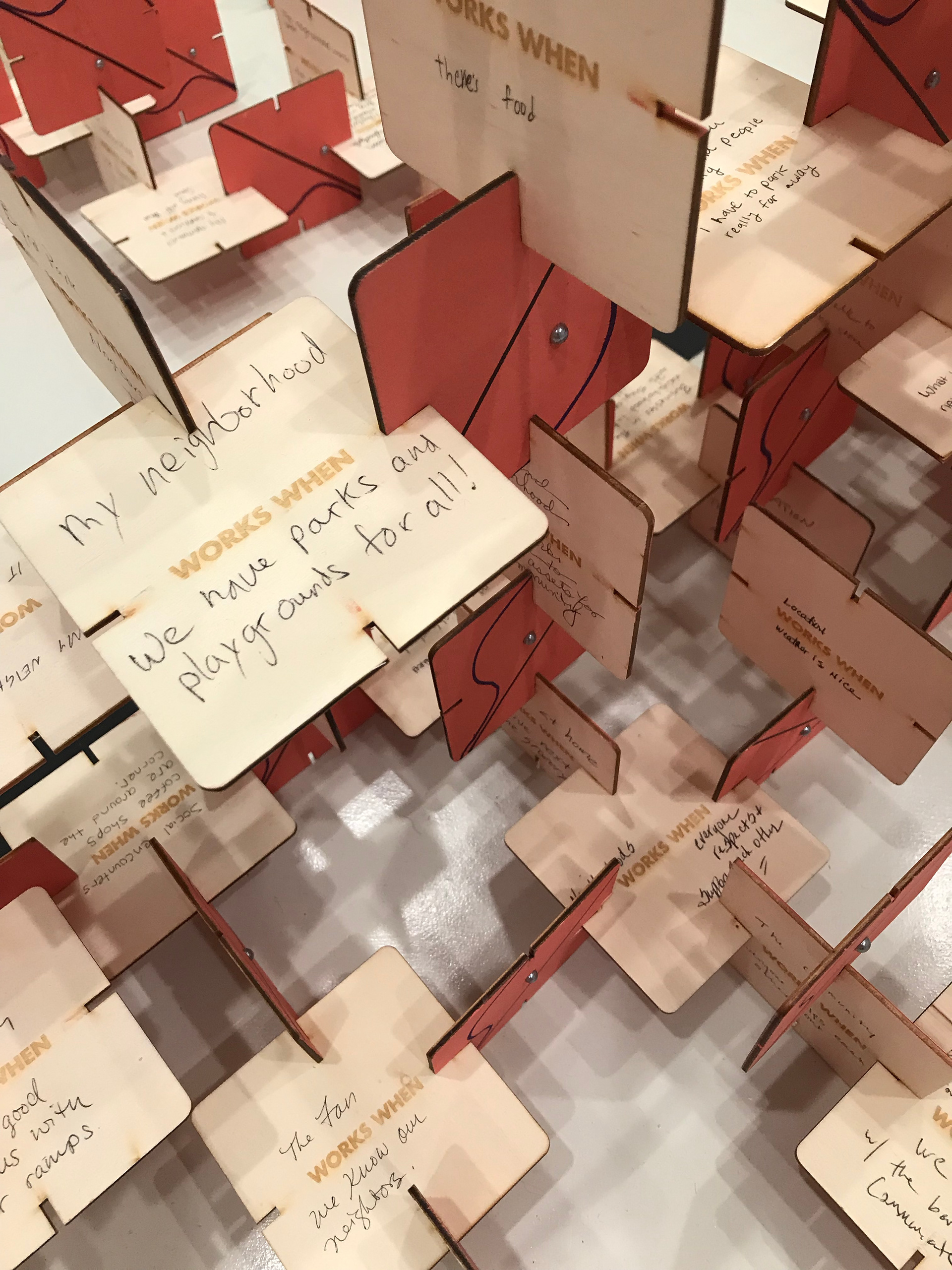 300 Individual tiles with public thoughts on what works in their community