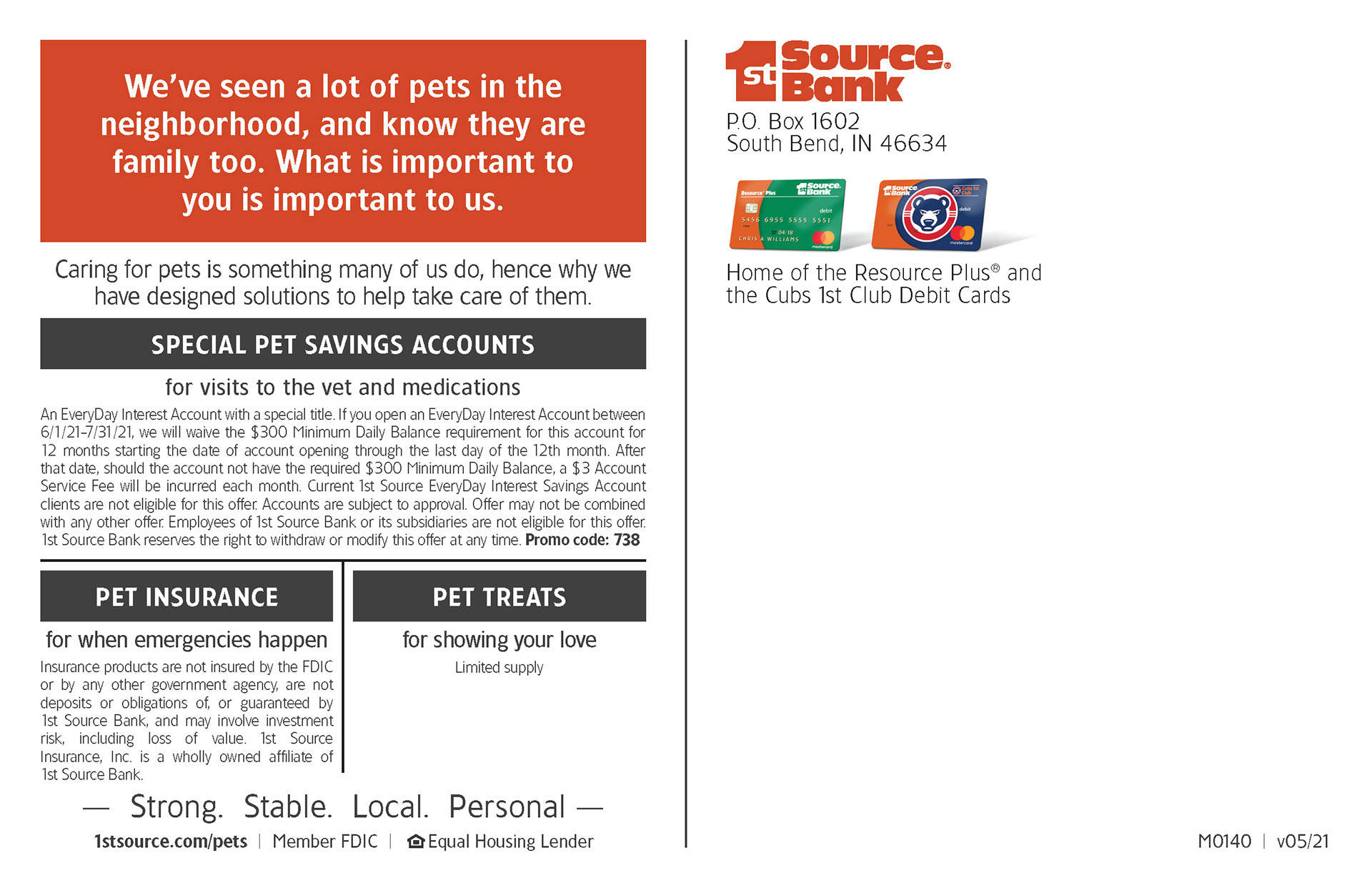 This postcard was to focus on insurance products with pets being the hook.