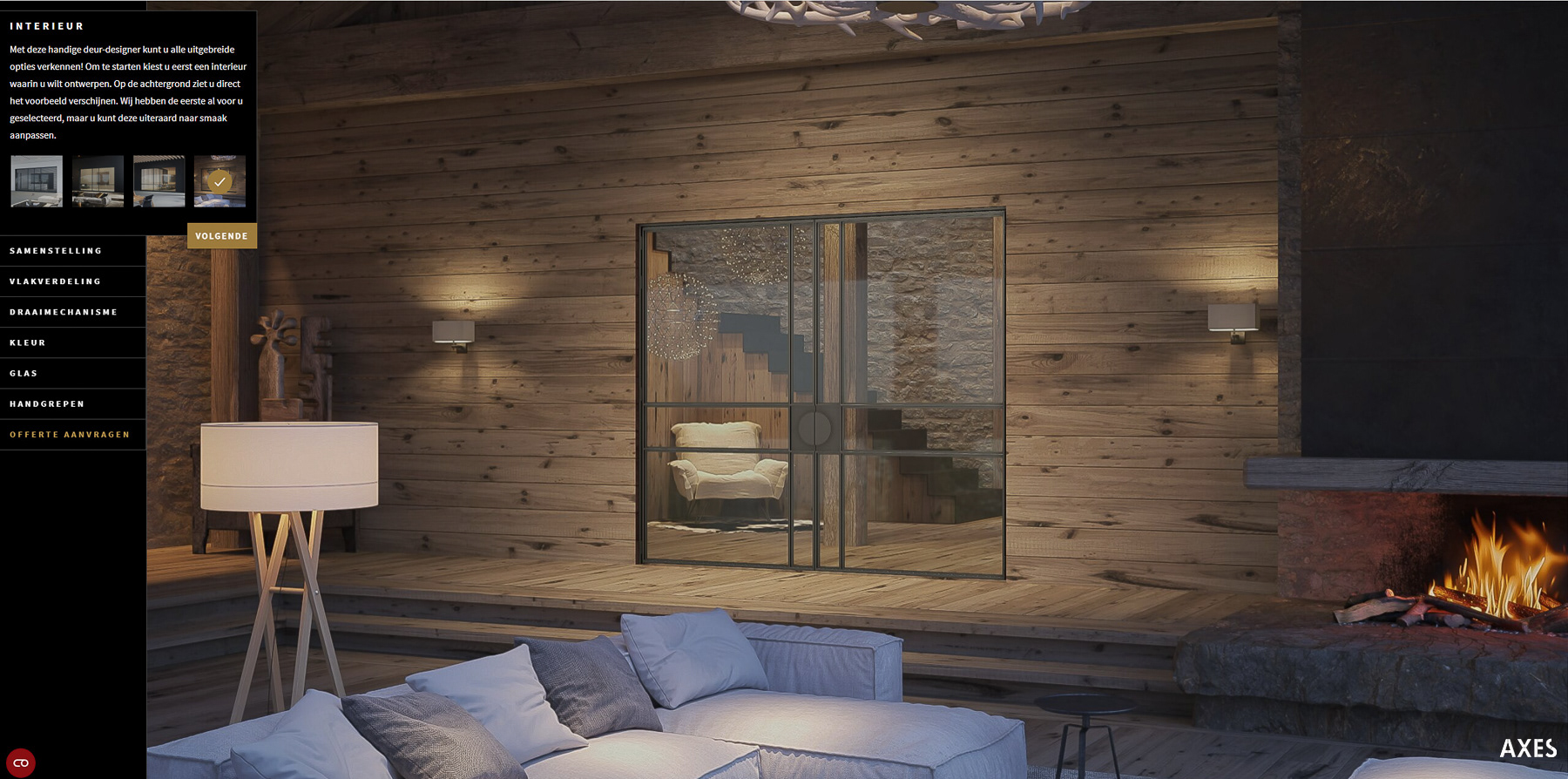 Voor De Rooy Steel Doors vervaardigden we interieursettings voor de interactieve deurdesigner. Hier zie je de woonkamer in chaletstijl met meditiation vlakverdeling. een In deze 3D-configurator stel je in 4 stappen je perfecte stalen deur samen. Alles wordt realtime weergegeven.#productconfigurator  #3dvisualisatie #customization #designyourdoor 