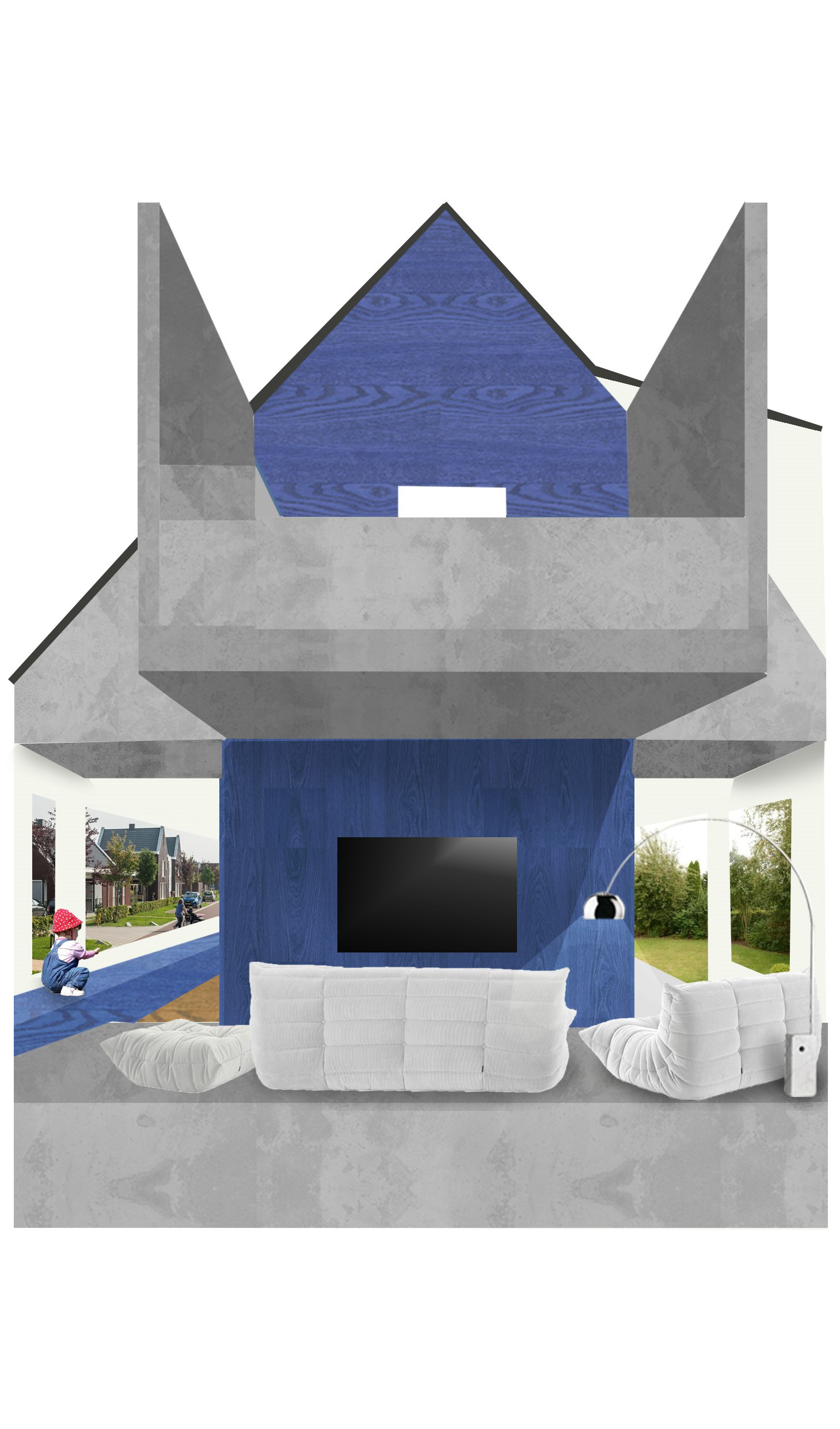 Render image of living space with vides.