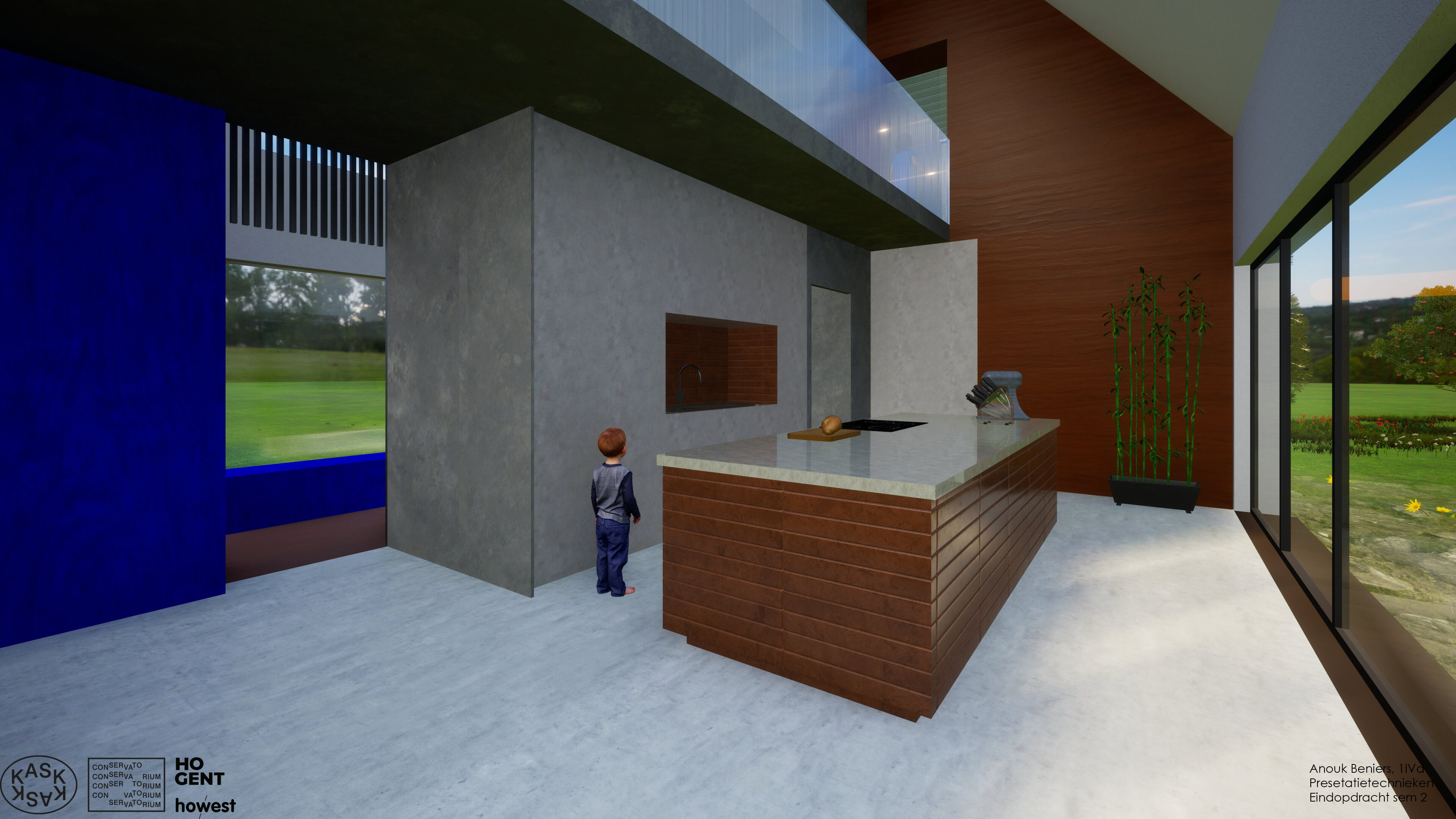 The large kitchen with connection to the first floor