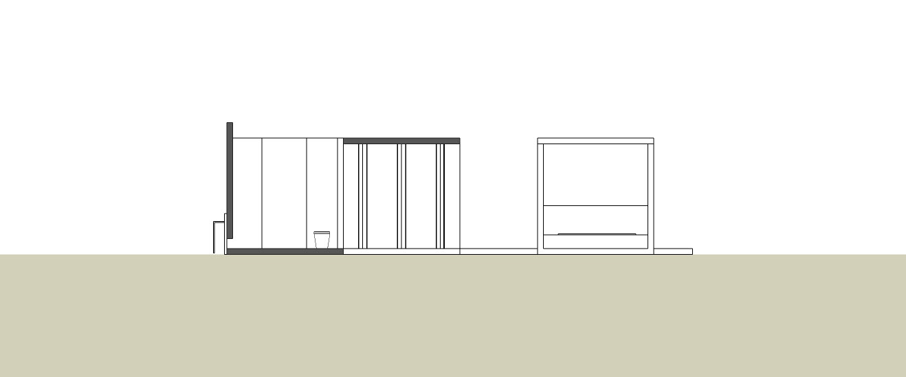 A cross section through the bathroom, closet and bedroom.