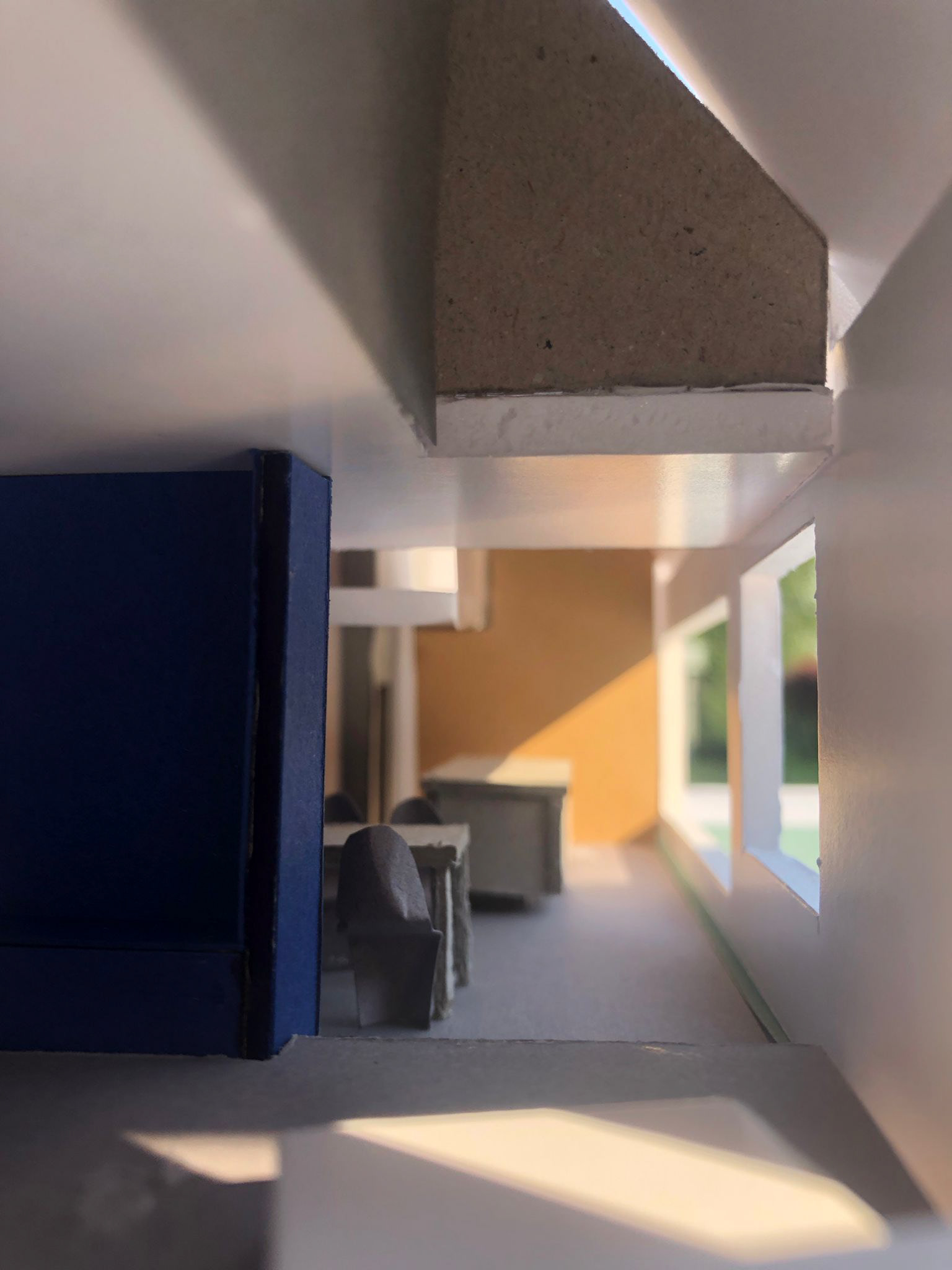 The view into the dining and kitchen area from the living area