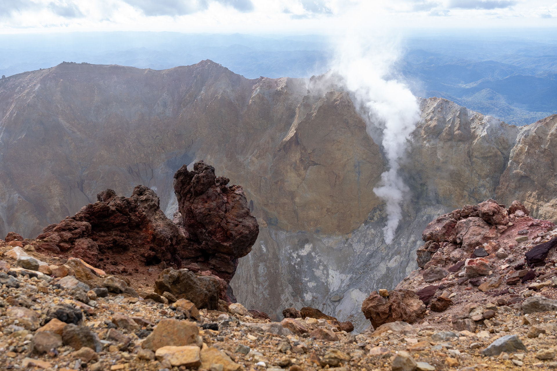 Steaming volcanic vent in Hokkaido, Japan