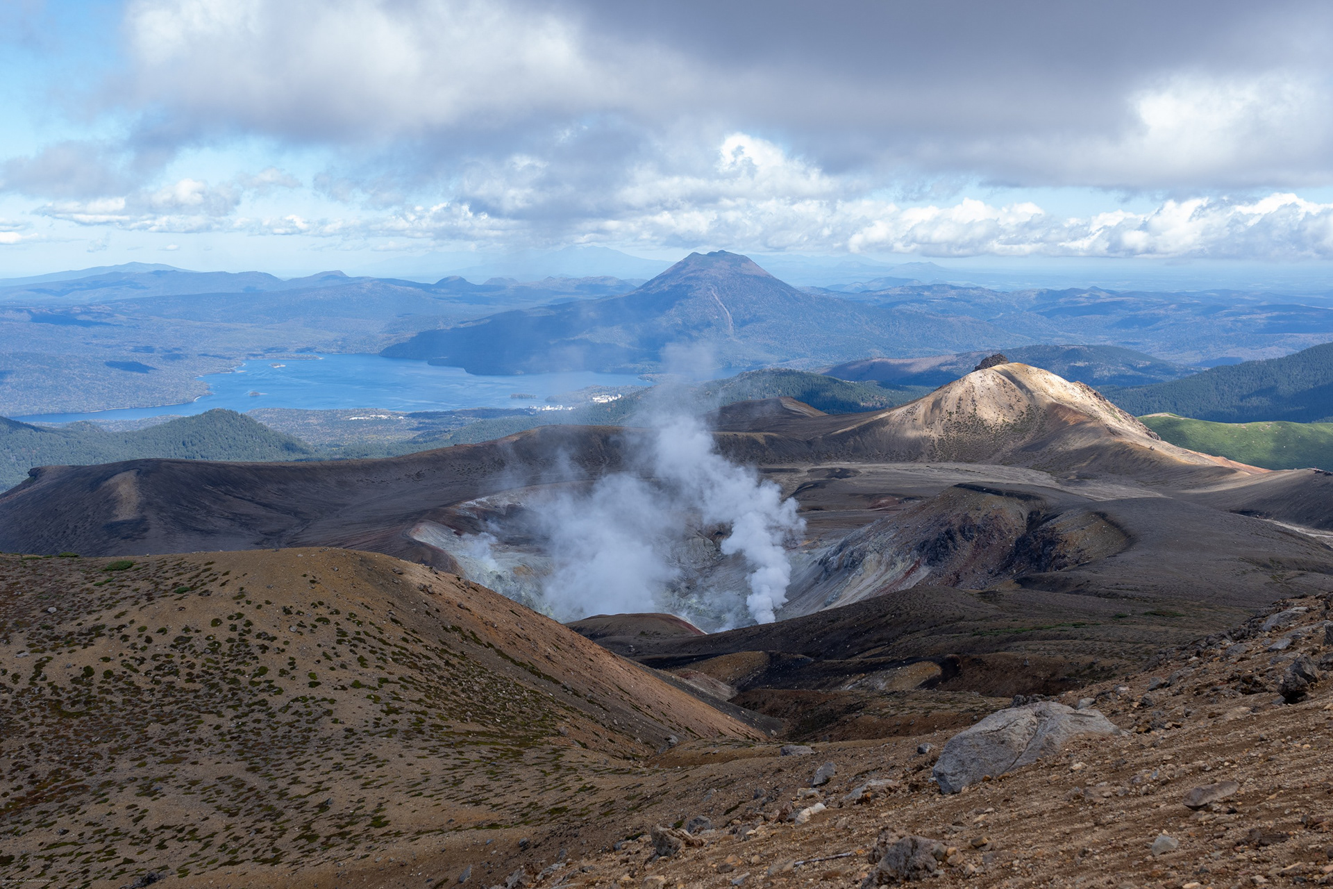Volcanic landscape with steam, Hokkaido, Japan