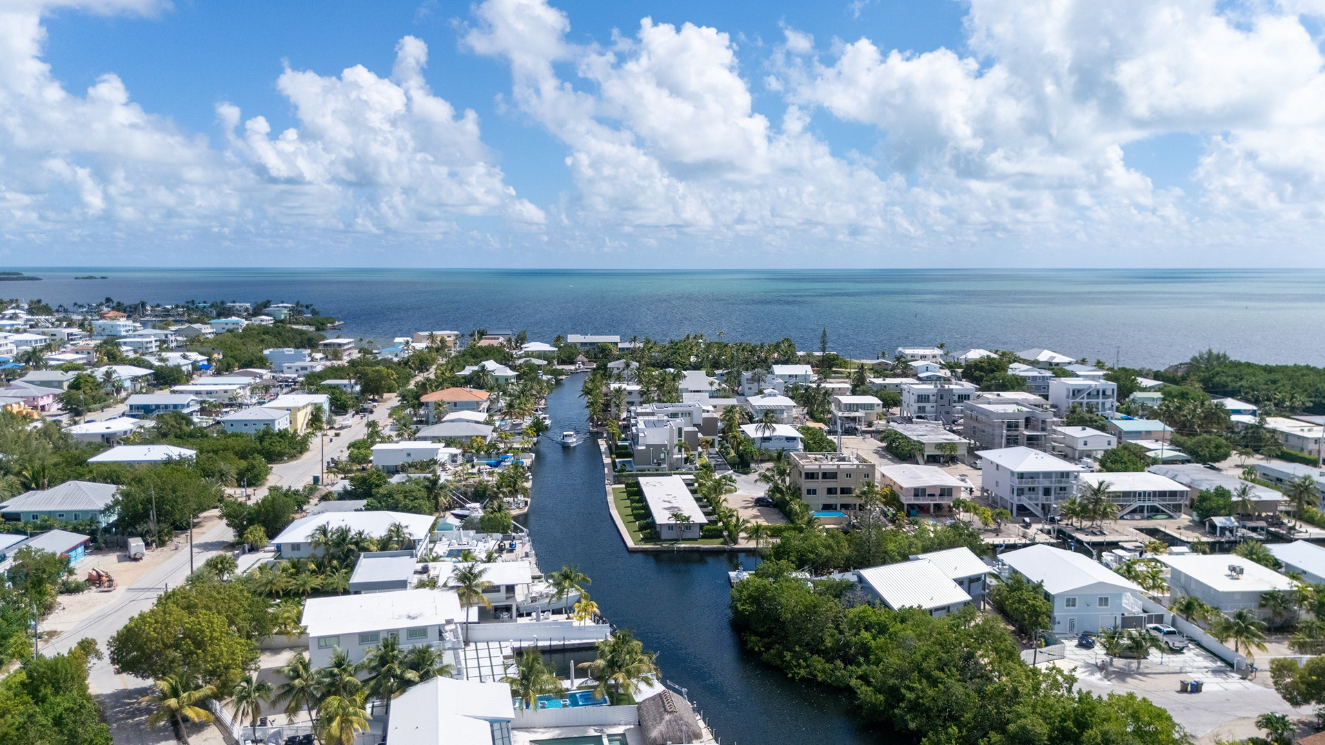 Aerial of a canal neighborhood in the Florida Keys