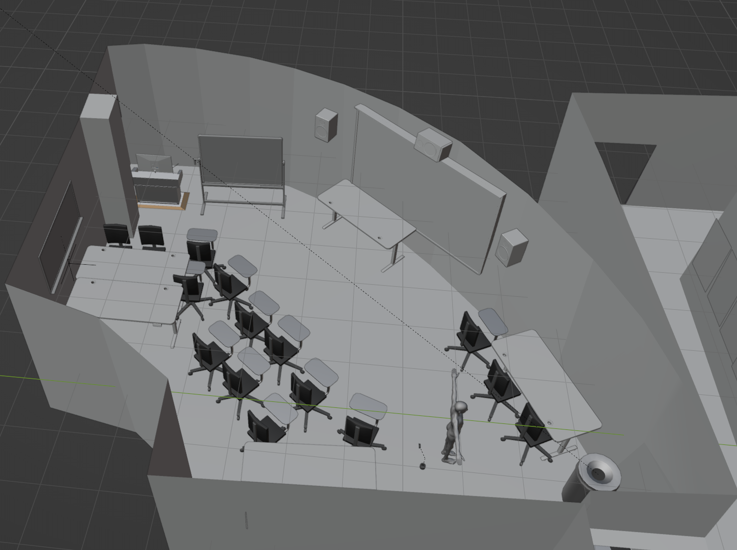 Curved Classroom and Hallway, Walls and Desk table are modeled in Blender, room assets are from CgTrader and Sketchfab, 2025