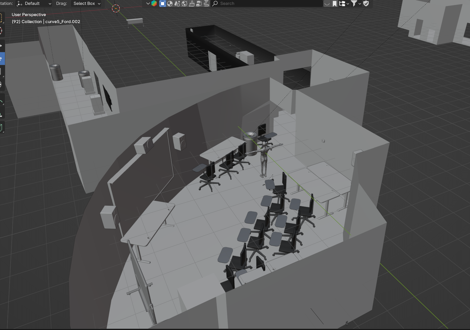 Curved Classroom and Hallway, Walls and Desk table are modeled in Blender, room assets are from CgTrader and Sketchfab, 2025