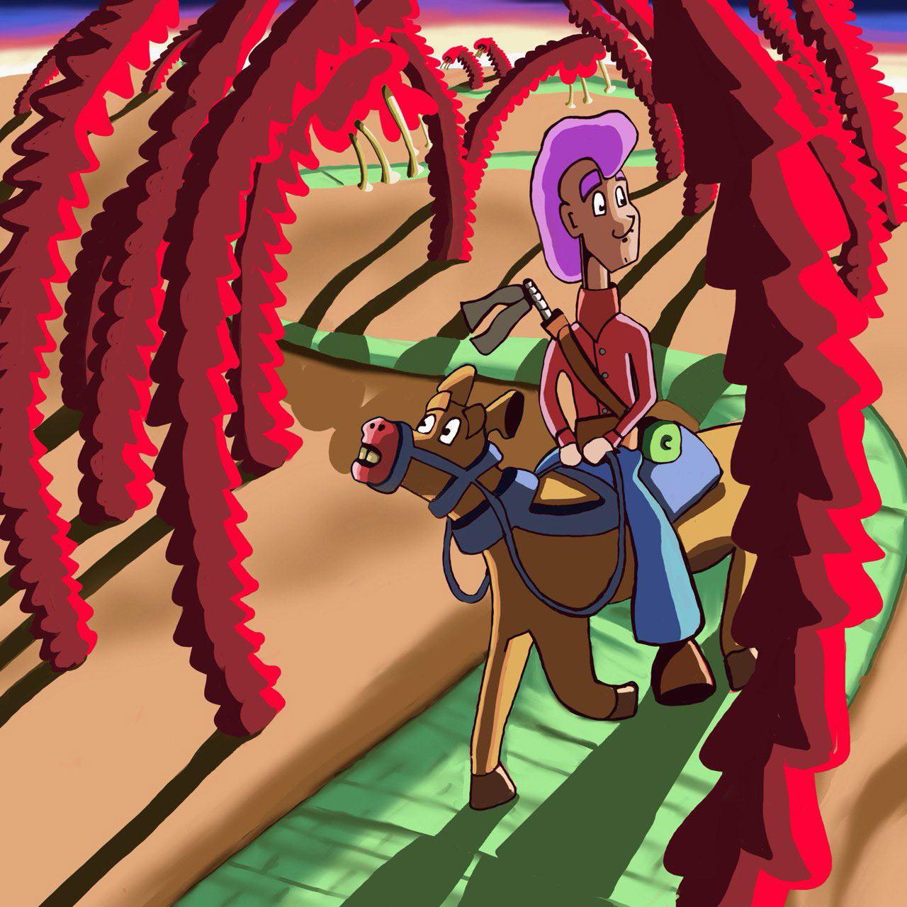Oska and Ziggy Walking through Honeysuckle Field, Digital, Procreate, 2026