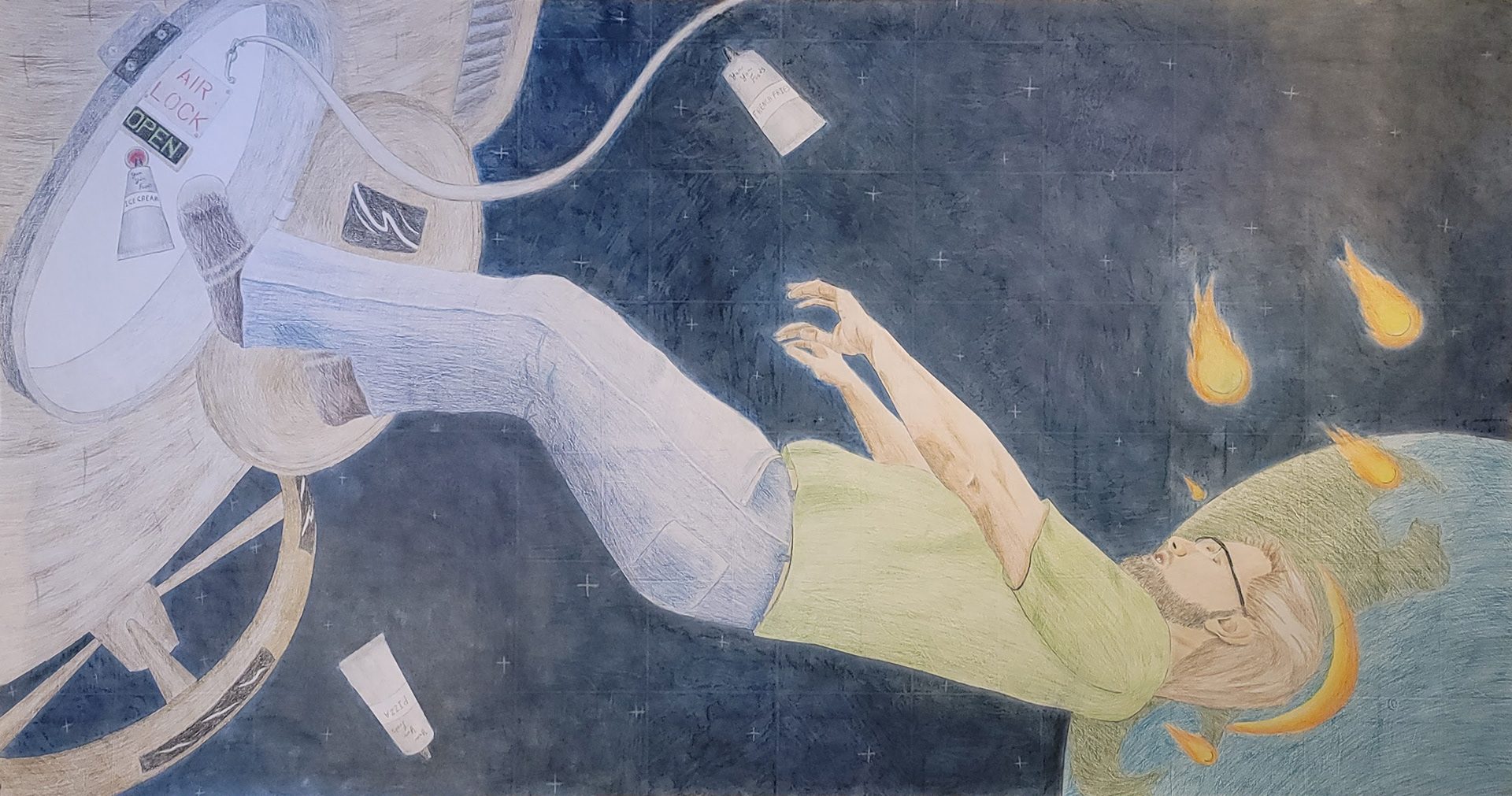 4ft X 7ft Color Pencil Self Portrait