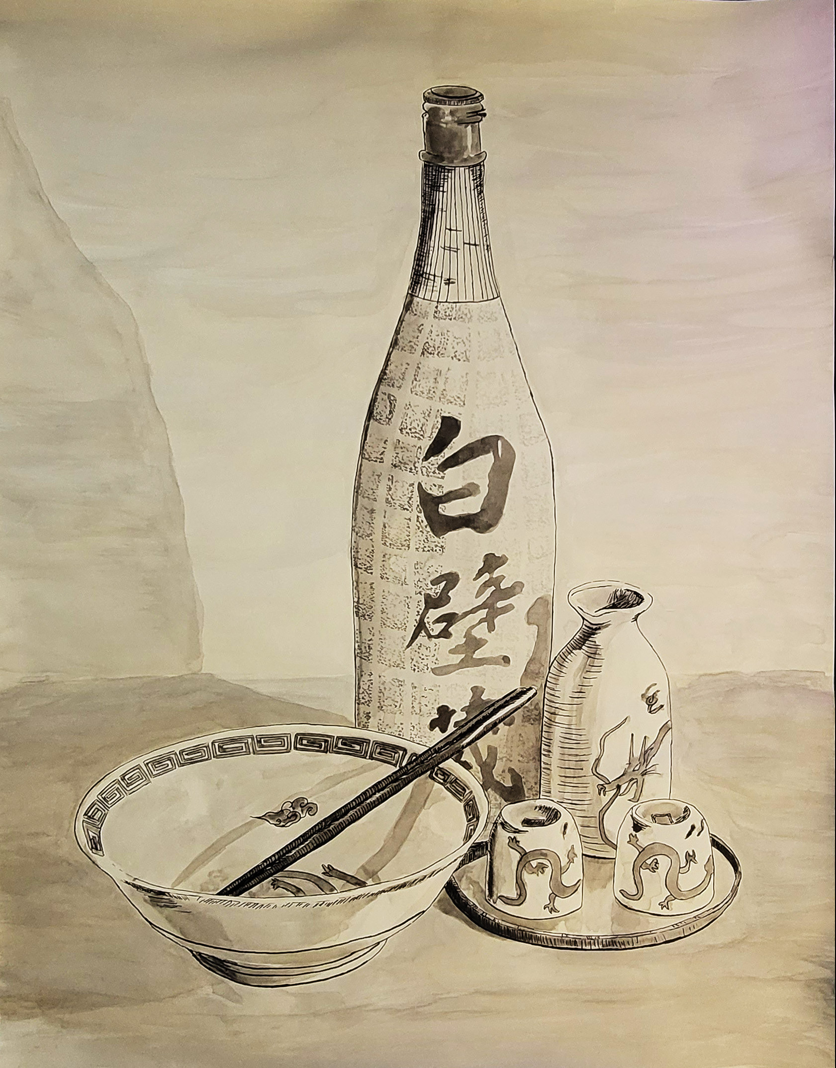 Pen & ink with ink wash still life