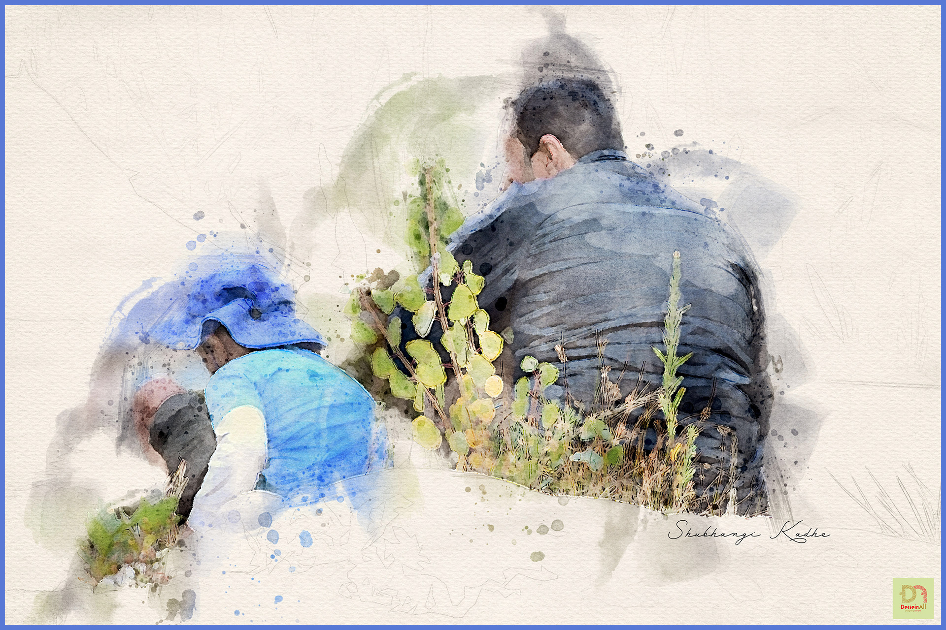 Photoshop Watercolor Effect - Boy with his father
