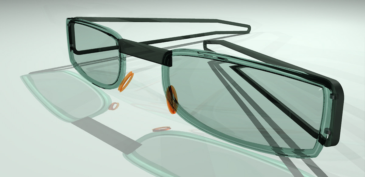 Original 3D render of the award-winning Lume eyewear design, 2007