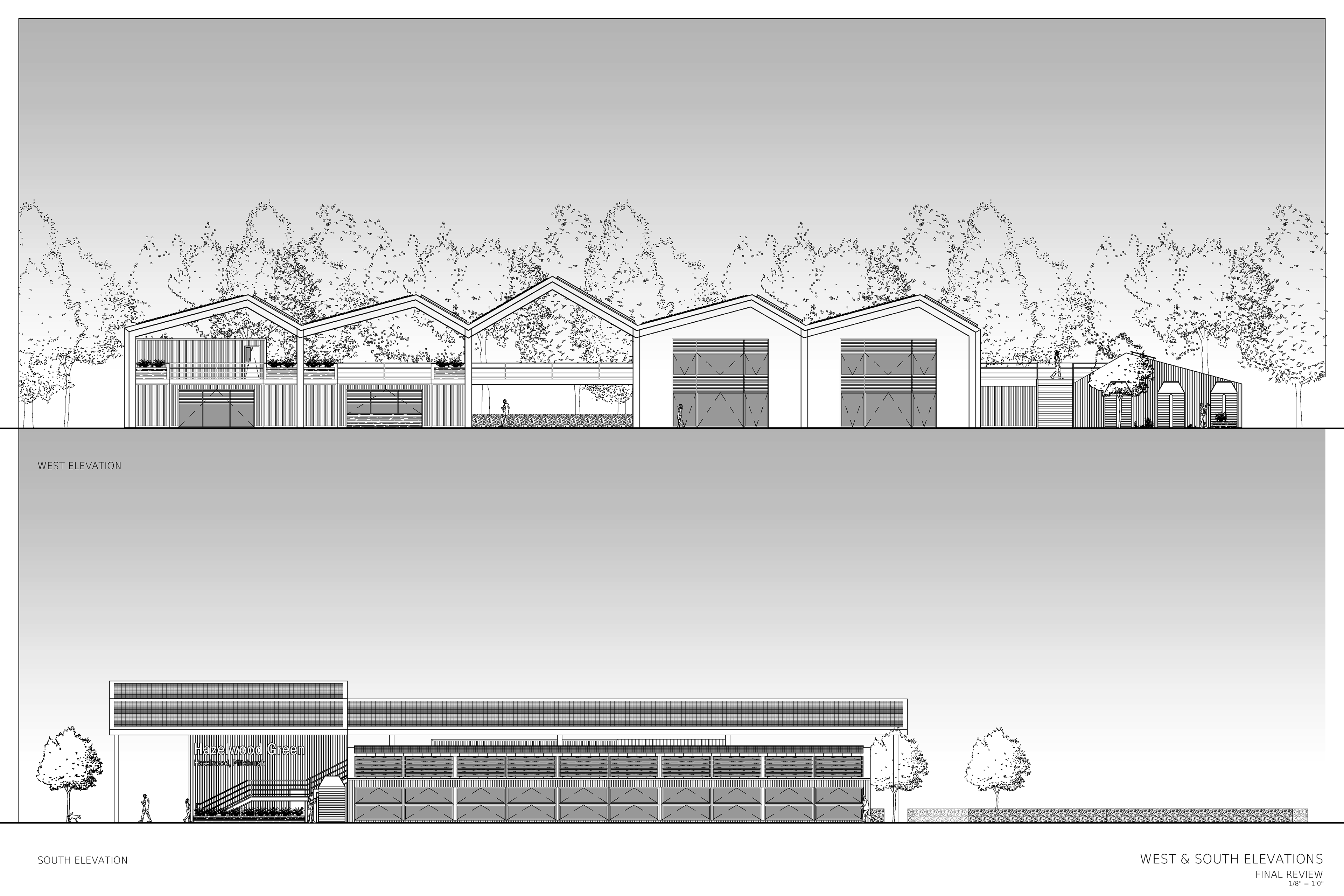 West and South elevations of the campus.