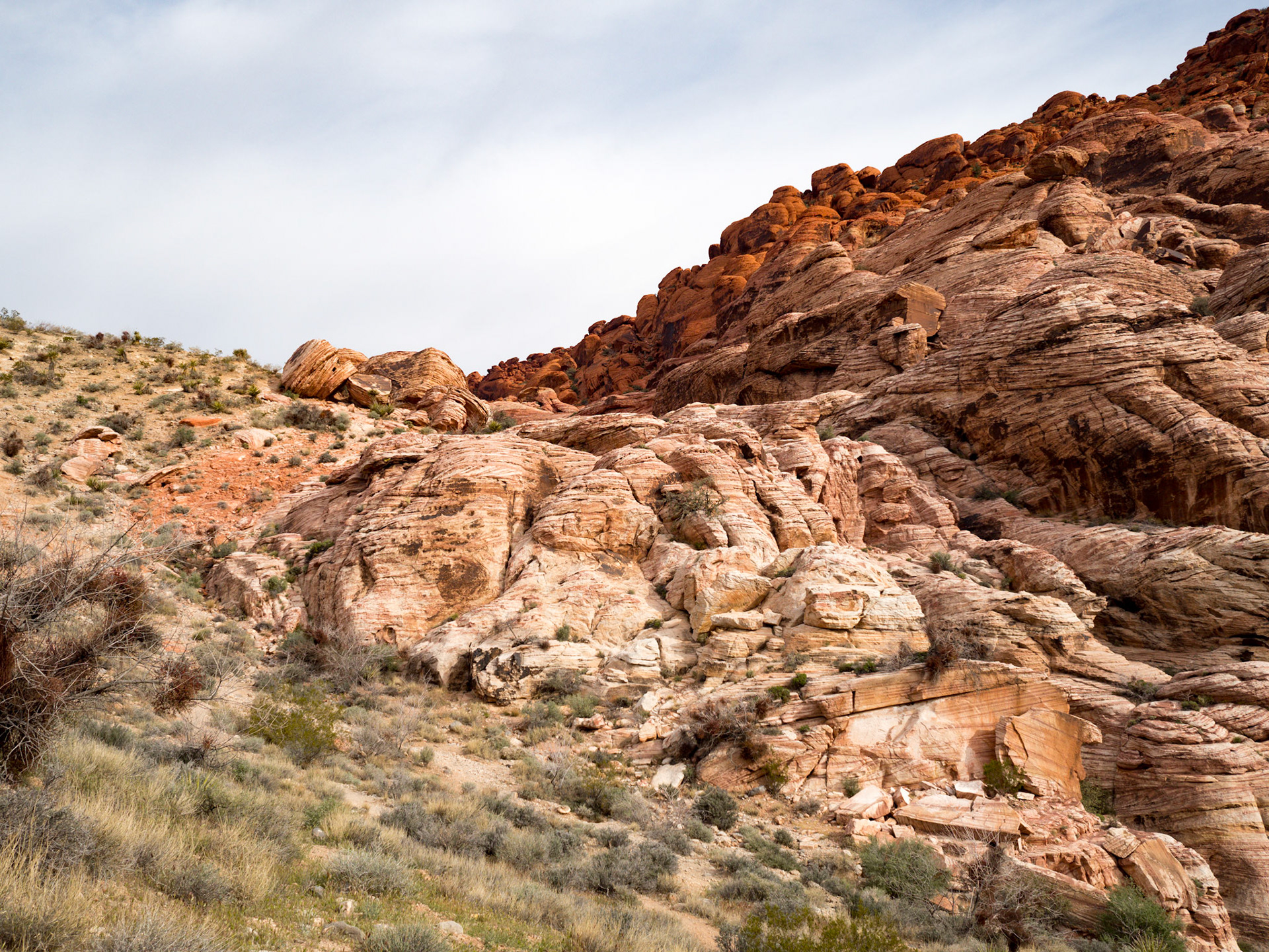 In October, 2015 I was in Las Vegas for AWS reInvent conference. One of the things I wish I had time for was visit the natural areas around Las Vegas. This time (March, 2016), however, we rented a car at Harrah’s and went hiking in the Red Rock Canyon National Conservation Area (https://en.wikipedia.org/wiki/Red_Rock_Canyon_National_Conservation_Area). There is no way to properly capture the beauty of the Red Rock, no way to pick a perfect lens or a perfect camera. You need to be there to fully appreciate it.

Note on the workflow: I am glad I took these photos using RAW+JPEG format. Normally I only shoot JPEG, but since I only recently got the Olympus PEN-F I wanted to be on the safe side and have RAW available to me. Somehow in the JPEGs the camera subdued the colors and blew out the highlights. Reds weren’t as red as I remember them, for instance, and the sky had more texture to it. Luckily, RAW had all that information and so I was able to easily post process the files in Lightroom.