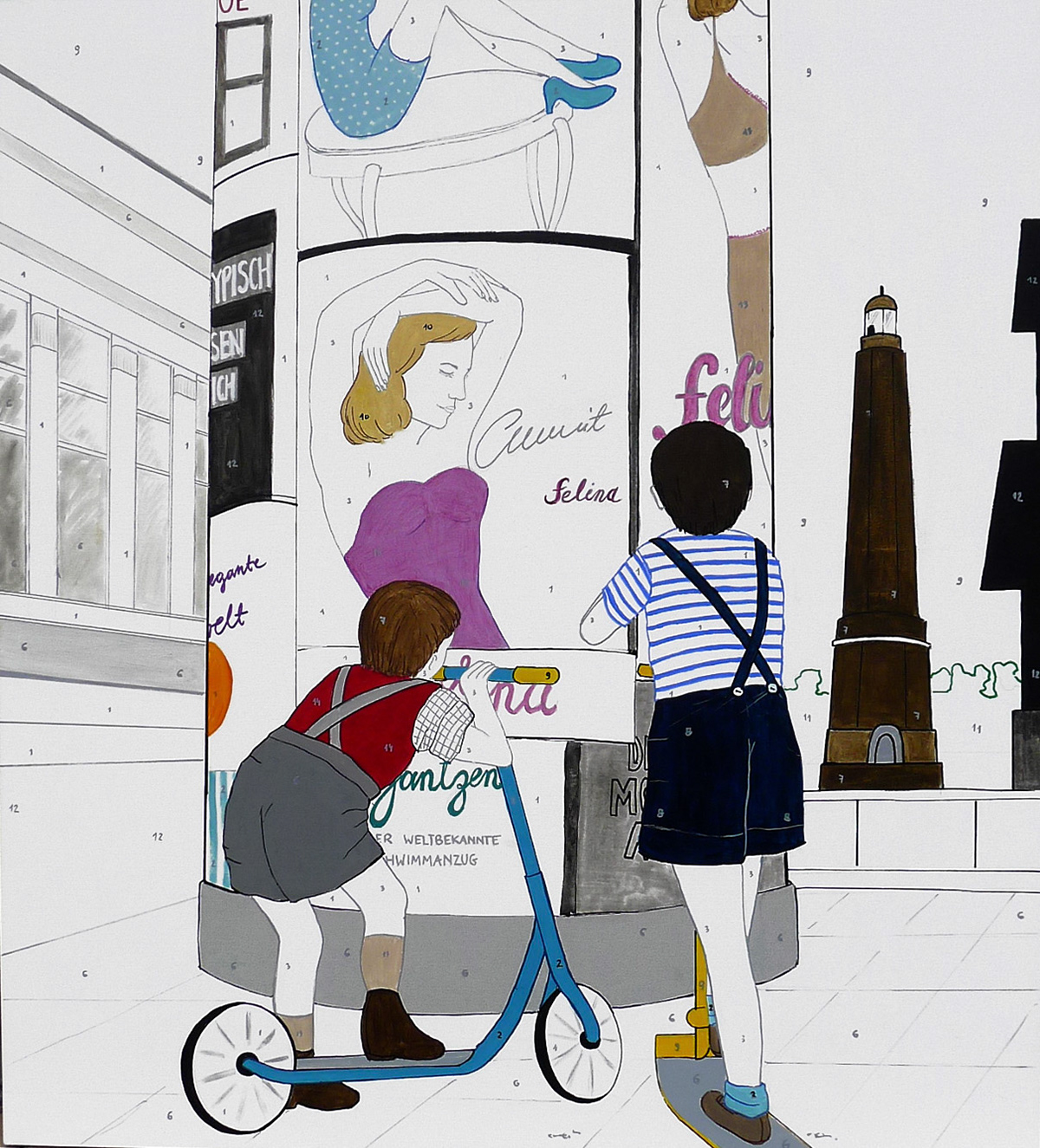 Chłpcy na hulajnogach, 100x90cm