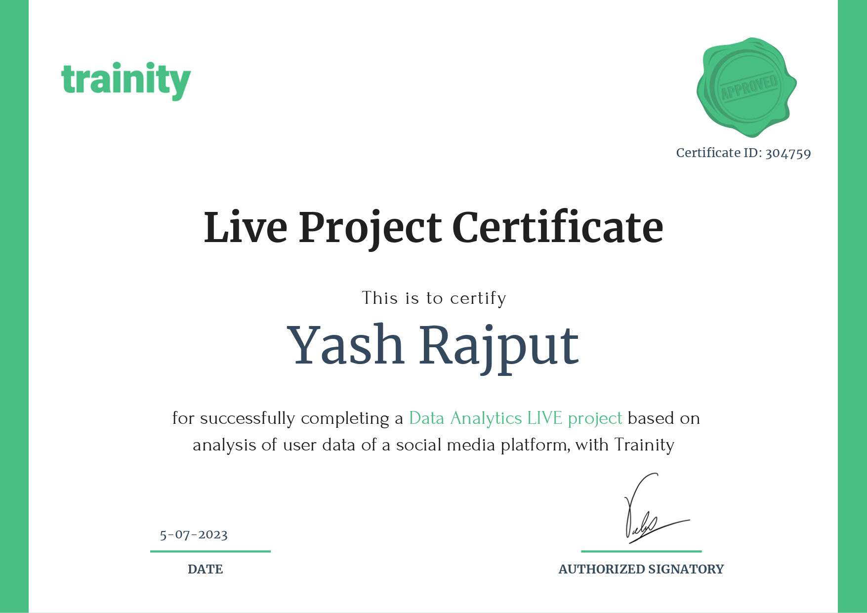 Live Project Certificate