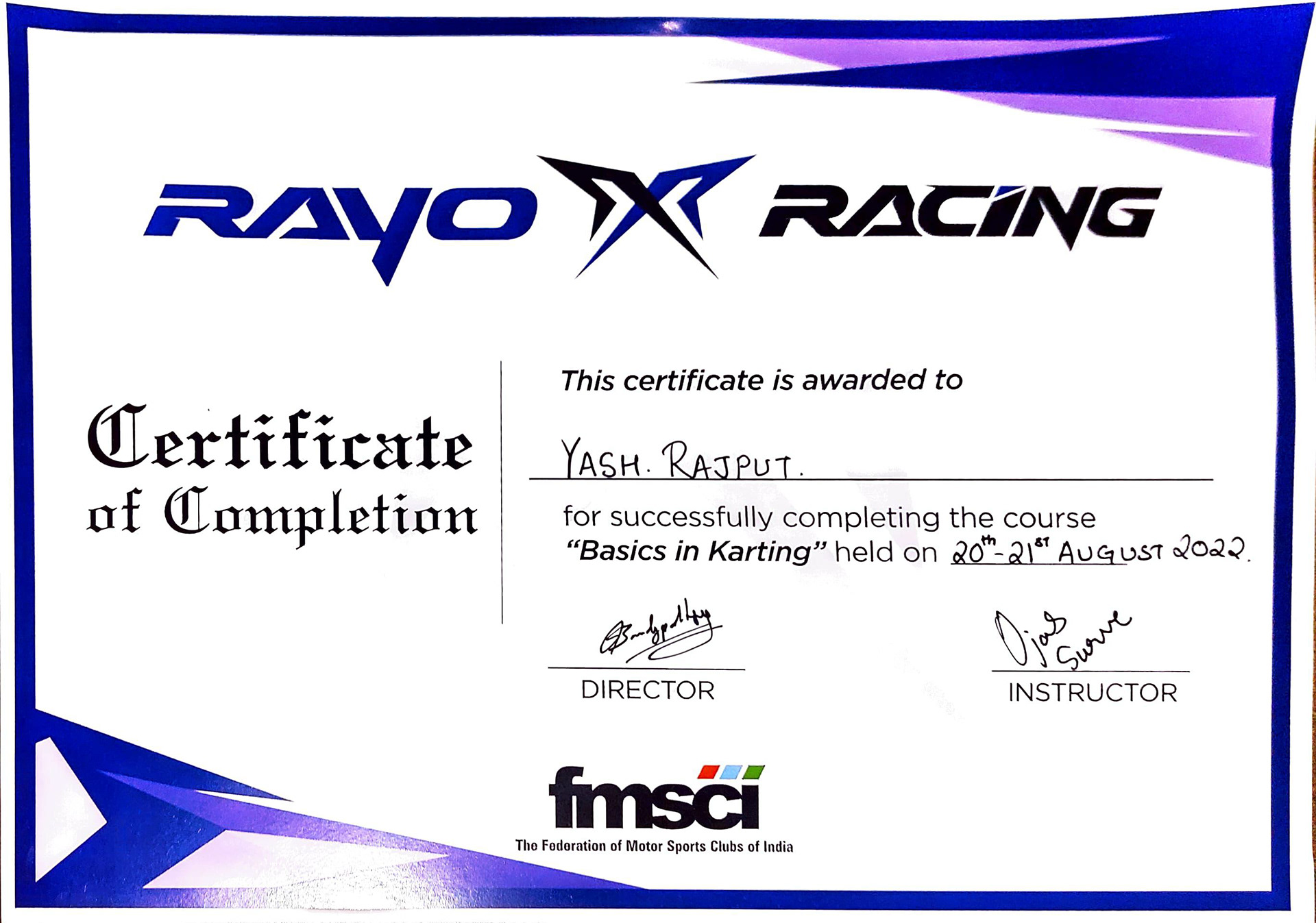 Completed Go karting level 1